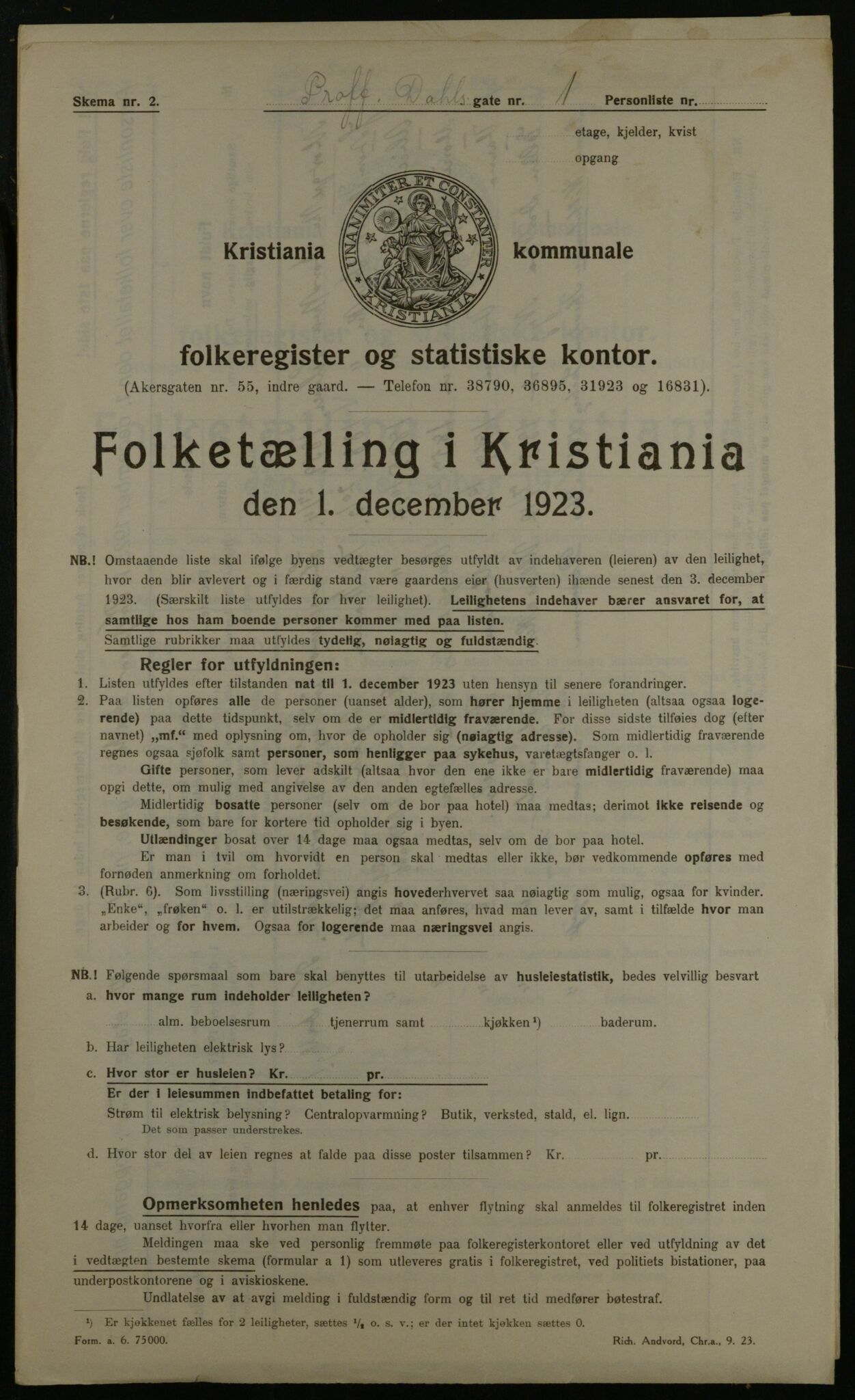 OBA, Kommunal folketelling 1.12.1923 for Kristiania, 1923, s. 90093