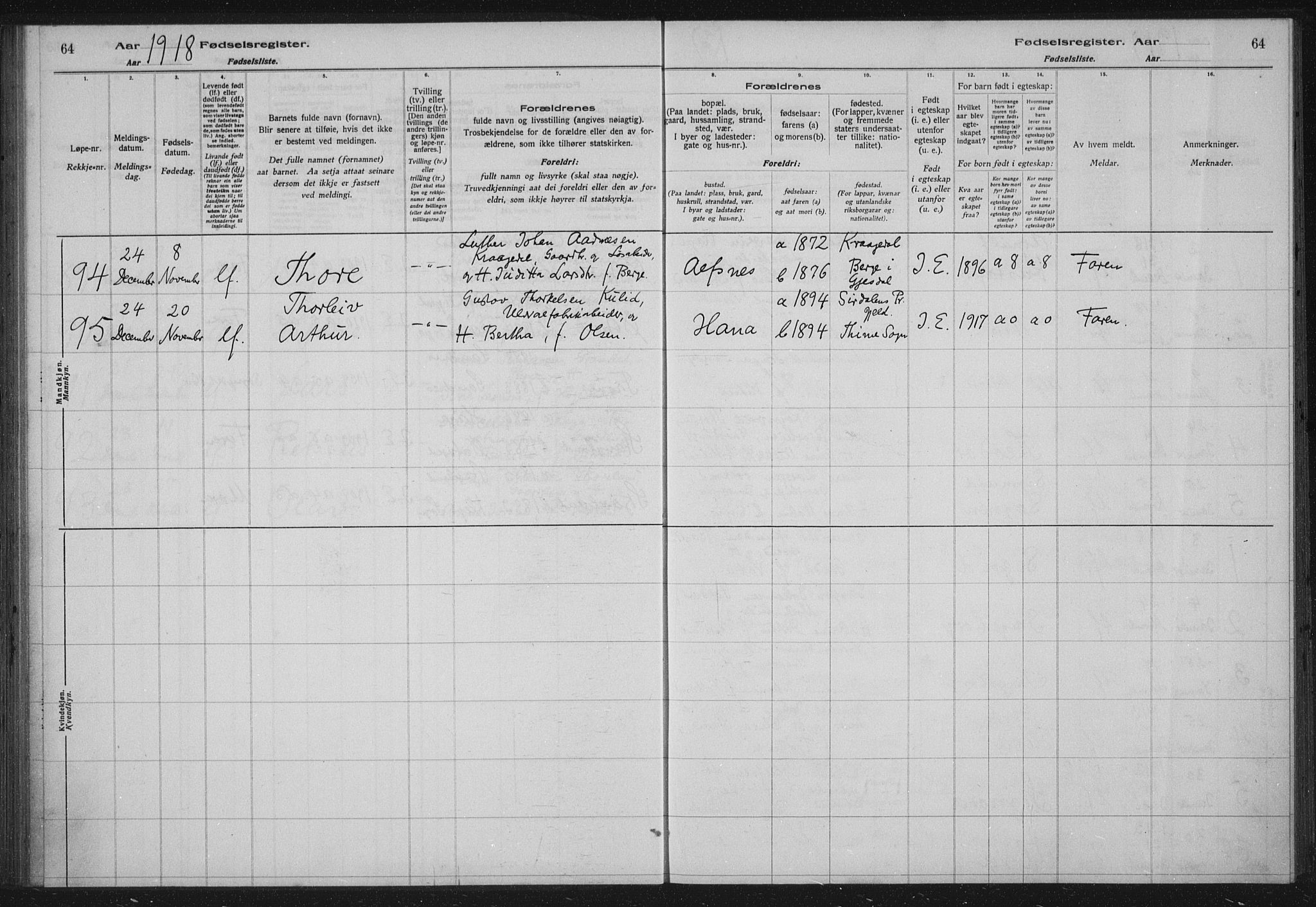 Høyland sokneprestkontor, SAST/A-101799/002/O/L0001: Fødselsregister nr. 1, 1916-1924, s. 64