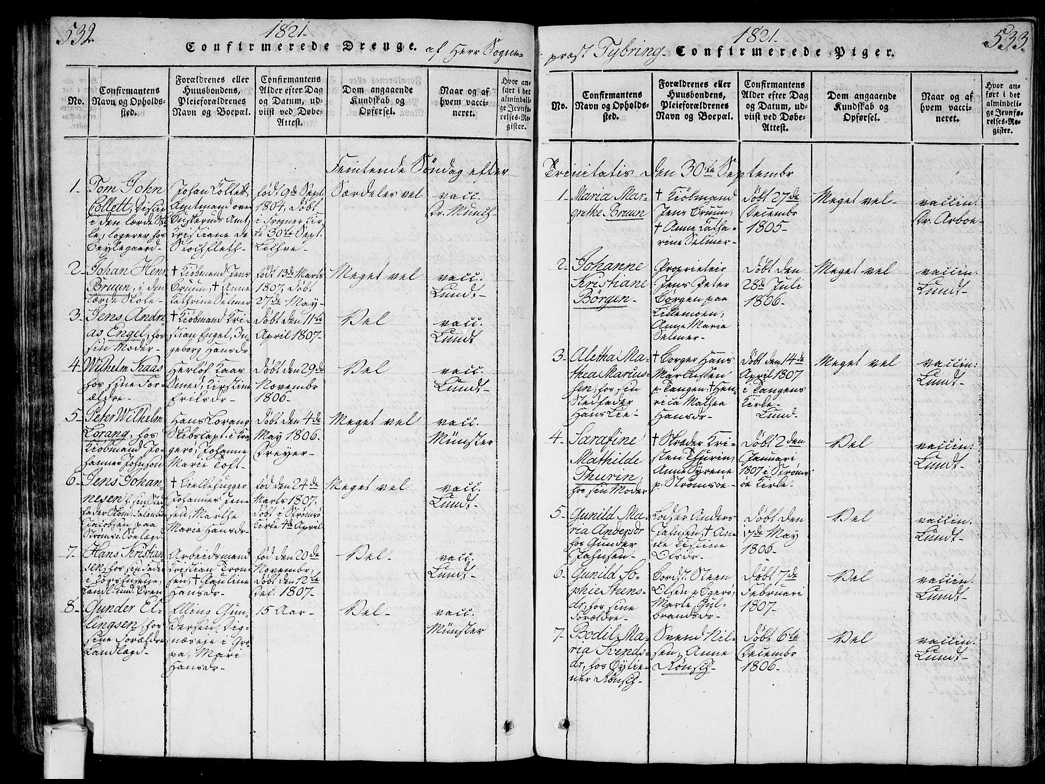 Bragernes kirkebøker, AV/SAKO-A-6/G/Ga/L0001: Klokkerbok nr. 1, 1815-1829, s. 532-533