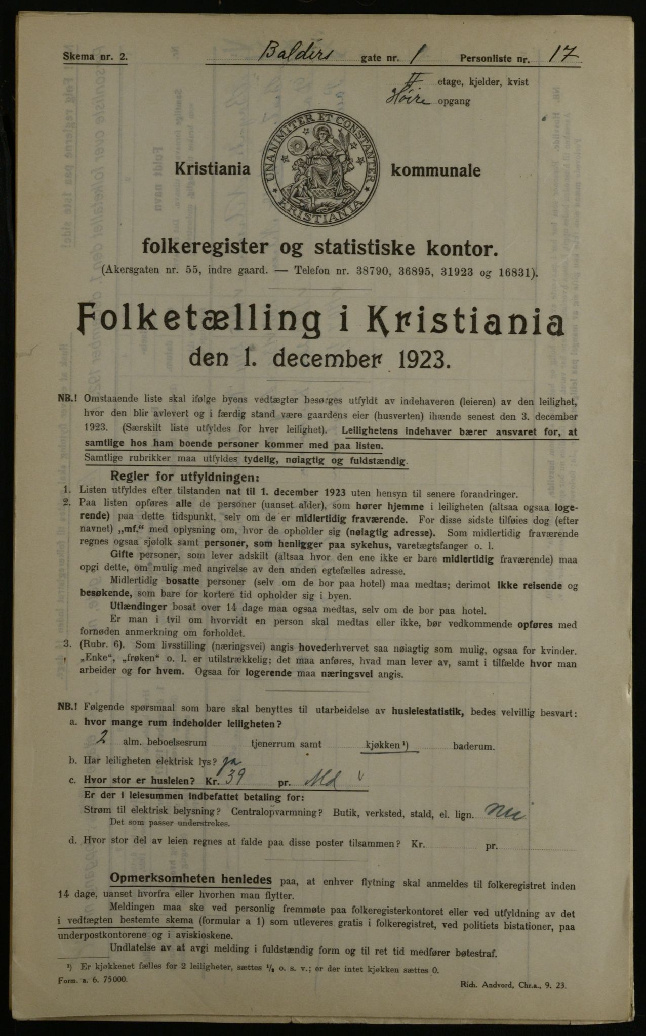 OBA, Kommunal folketelling 1.12.1923 for Kristiania, 1923, s. 3621