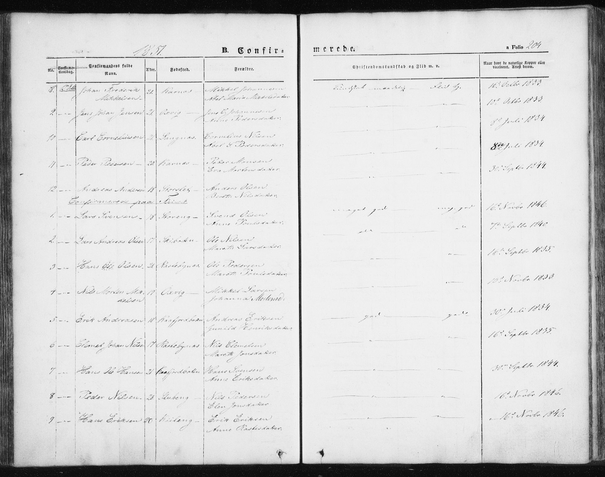 Lyngen sokneprestembete, AV/SATØ-S-1289/H/He/Hea/L0004kirke: Ministerialbok nr. 4, 1839-1858, s. 204
