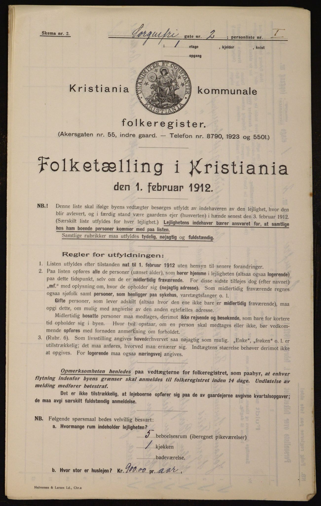 OBA, Kommunal folketelling 1.2.1912 for Kristiania, 1912, s. 100089