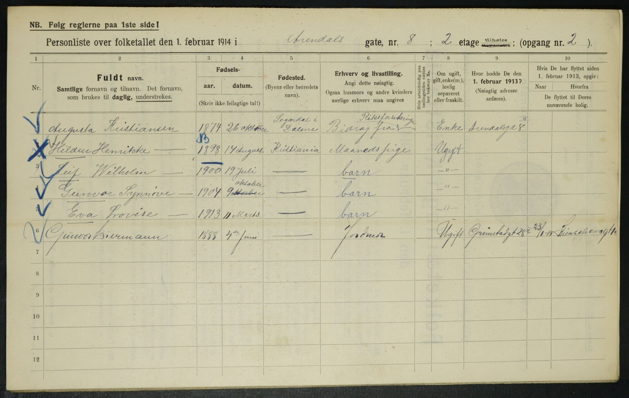 OBA, Kommunal folketelling 1.2.1914 for Kristiania, 1914, s. 2033