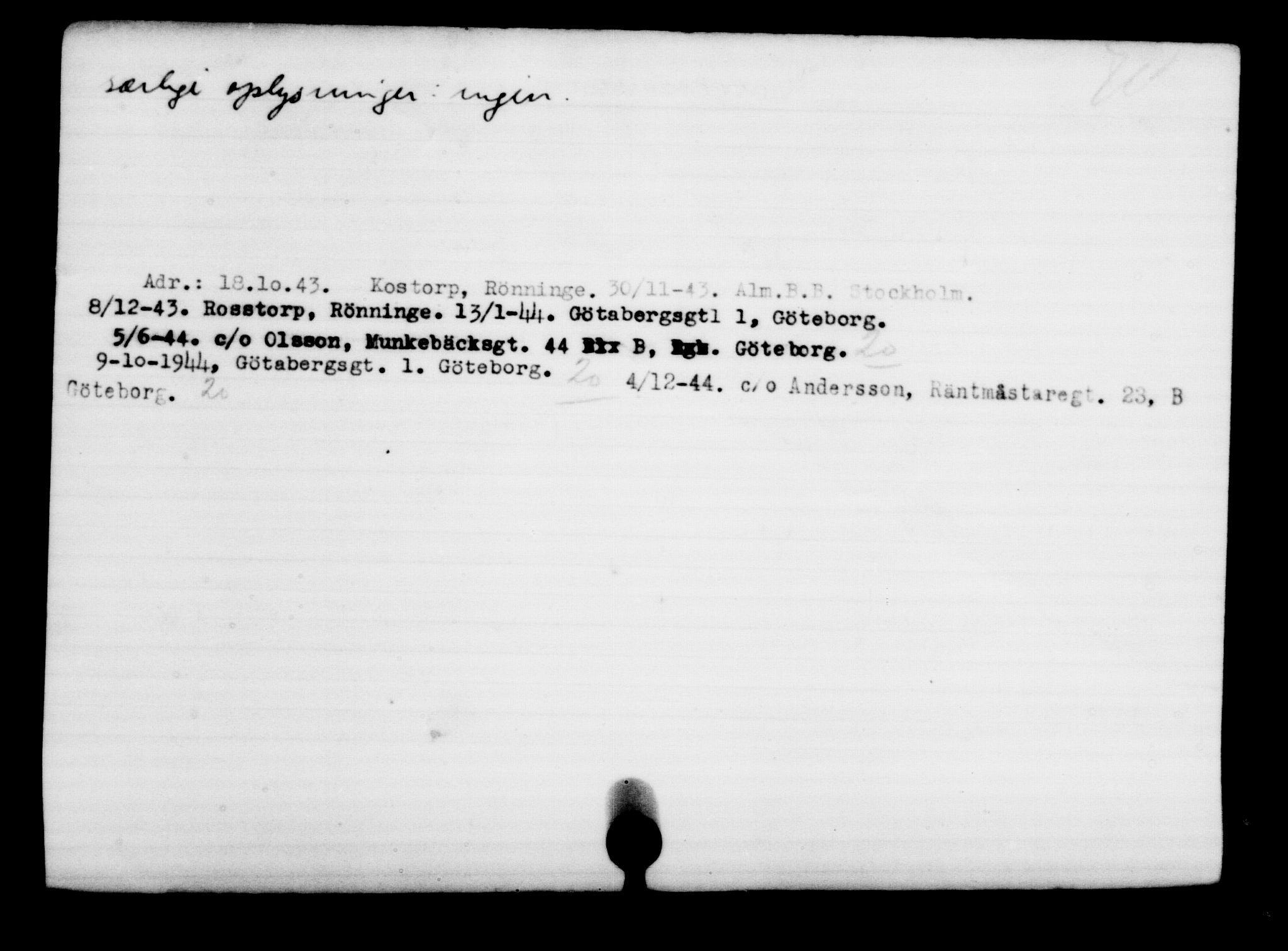 Utenriksstasjonene, Legasjonen i Stockholm, Flyktningkontoret, AV/RA-S-6753/V/Va/L0001: Kjesäterkartoteket, flyktninger med registreringsnr. 1-1000, 1940-1945, s. 1362
