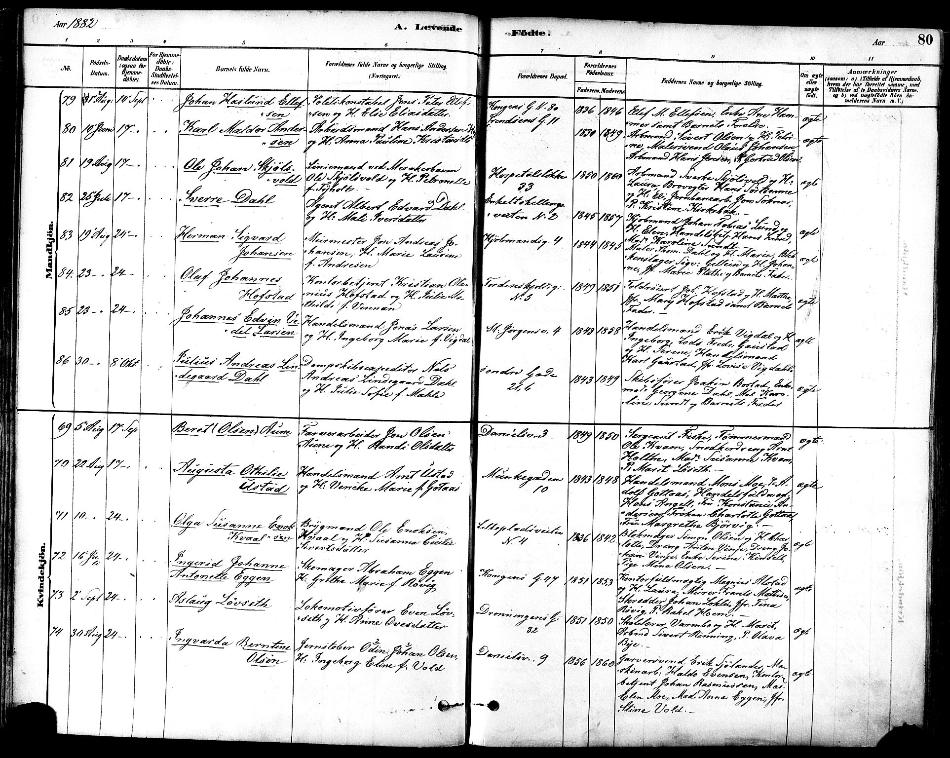 Ministerialprotokoller, klokkerbøker og fødselsregistre - Sør-Trøndelag, SAT/A-1456/601/L0057: Ministerialbok nr. 601A25, 1877-1891, s. 80