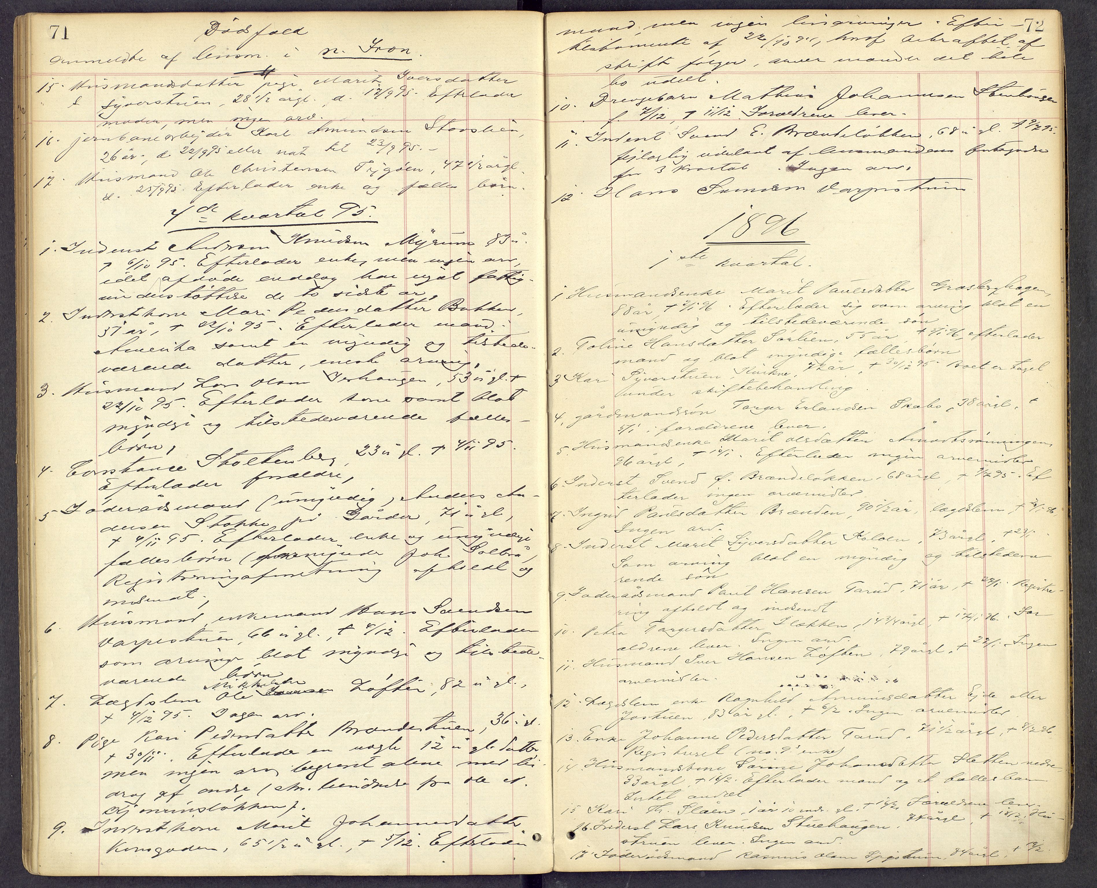 Mellom-Gudbrandsdal sorenskriveri, AV/SAH-TING-038/J/Jf/L0002: Dødsfallsprotokoll, 1885-1900, s. 71-72