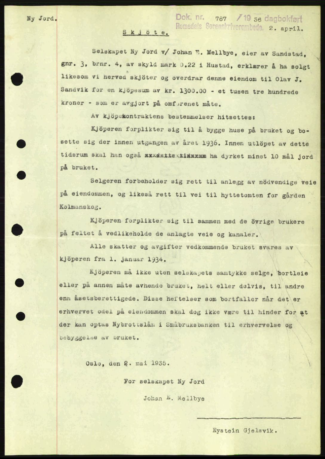 Romsdal sorenskriveri, SAT/A-4149/1/2/2C: Pantebok nr. A1, 1936-1936, Dagboknr: 787/1936