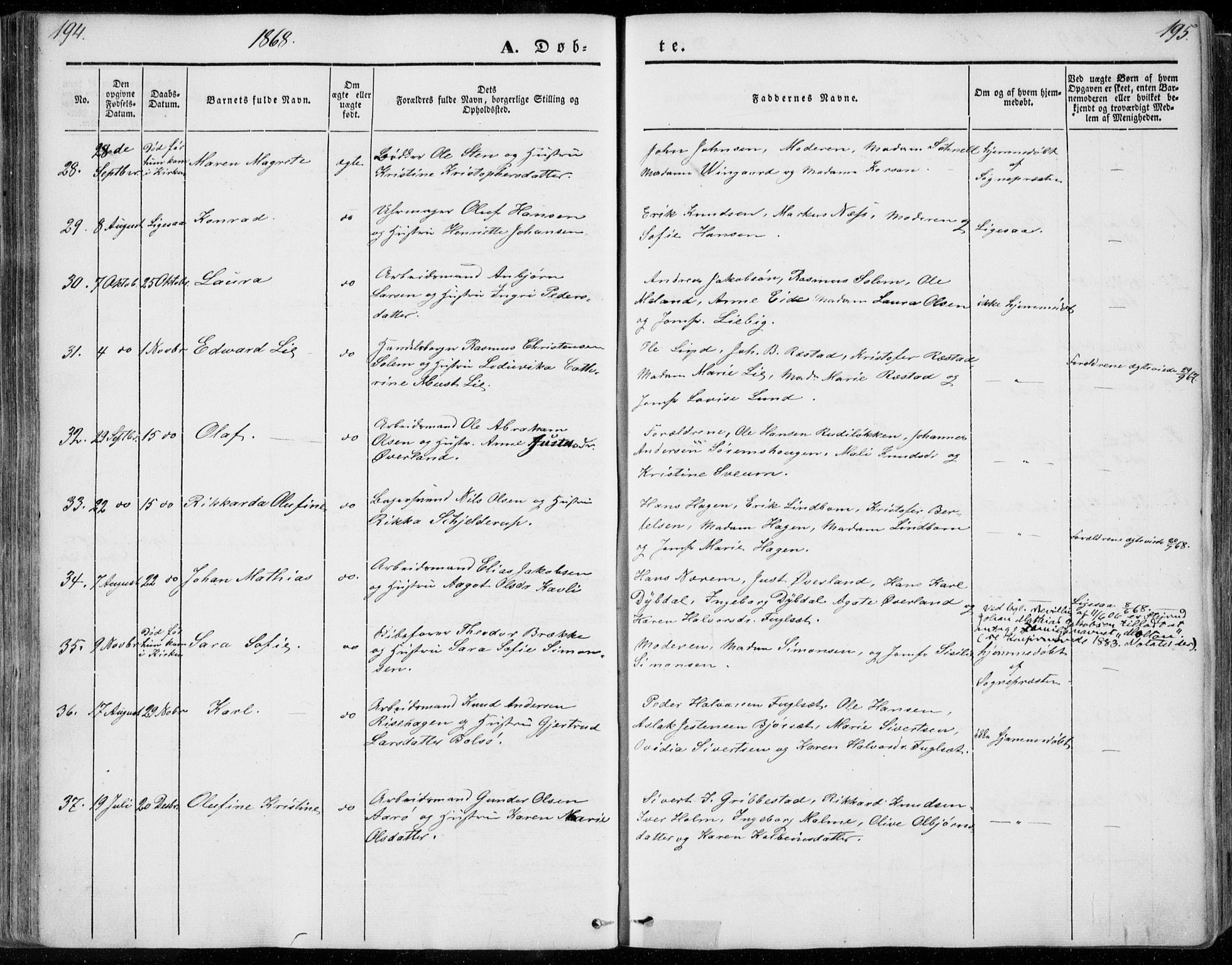 Ministerialprotokoller, klokkerbøker og fødselsregistre - Møre og Romsdal, SAT/A-1454/558/L0689: Ministerialbok nr. 558A03, 1843-1872, s. 194-195