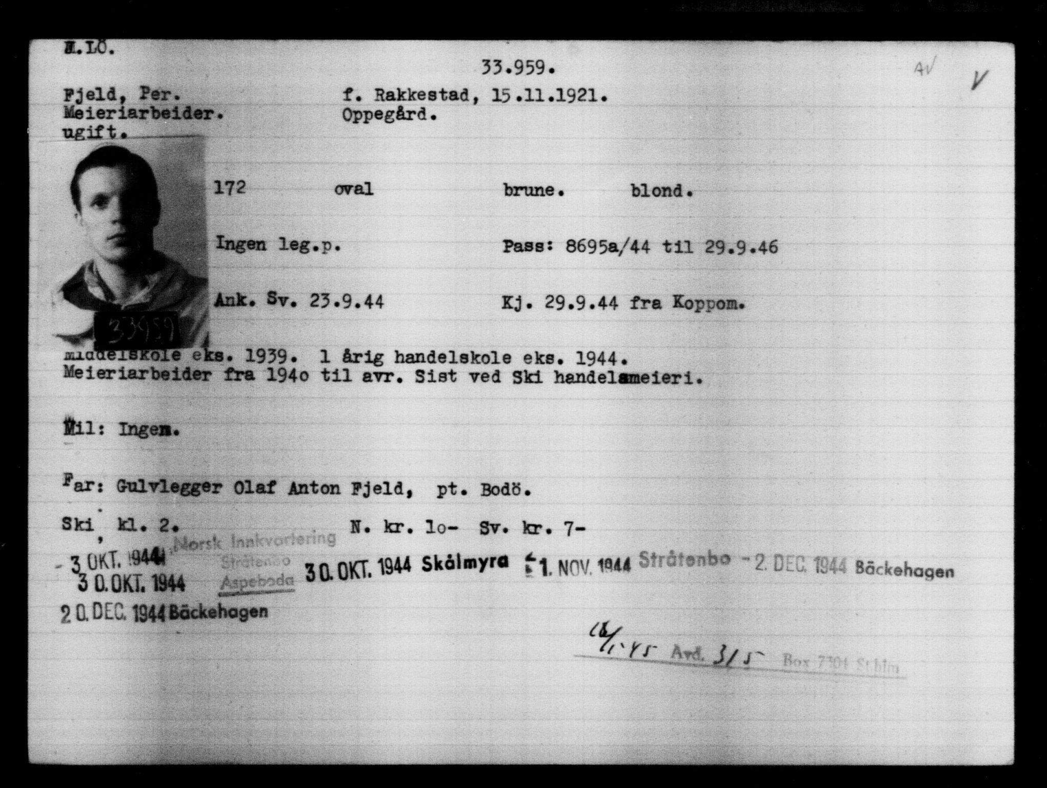 Utenriksstasjonene, Legasjonen i Stockholm, Flyktningkontoret, AV/RA-S-6753/V/Va/L0013: Kjesäterkartoteket, flyktninger med registreringsnr. 31500-34731, 1940-1945, s. 2597