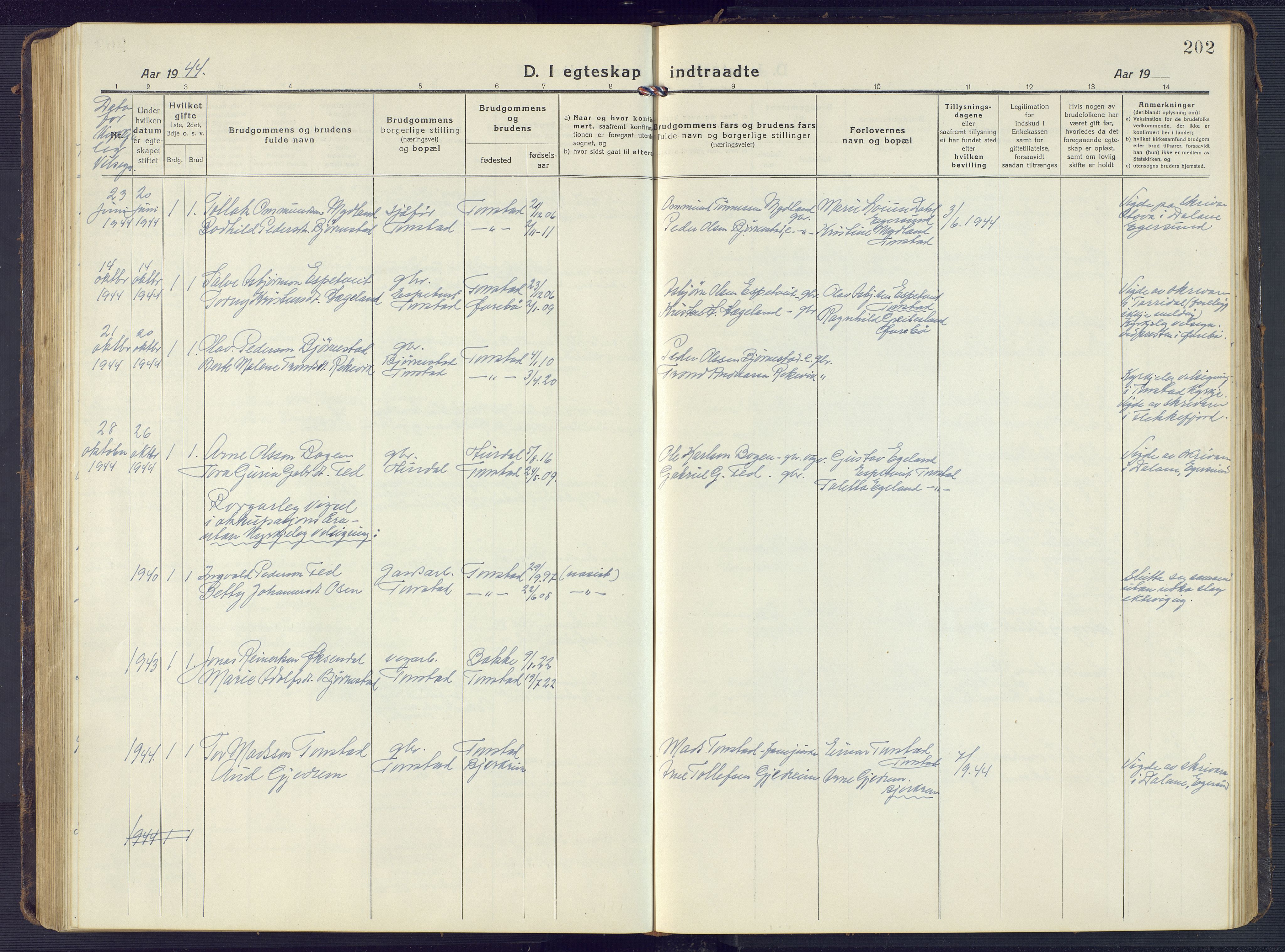 Sirdal sokneprestkontor, AV/SAK-1111-0036/F/Fb/Fbb/L0005: Klokkerbok nr. B 5, 1916-1960, s. 202