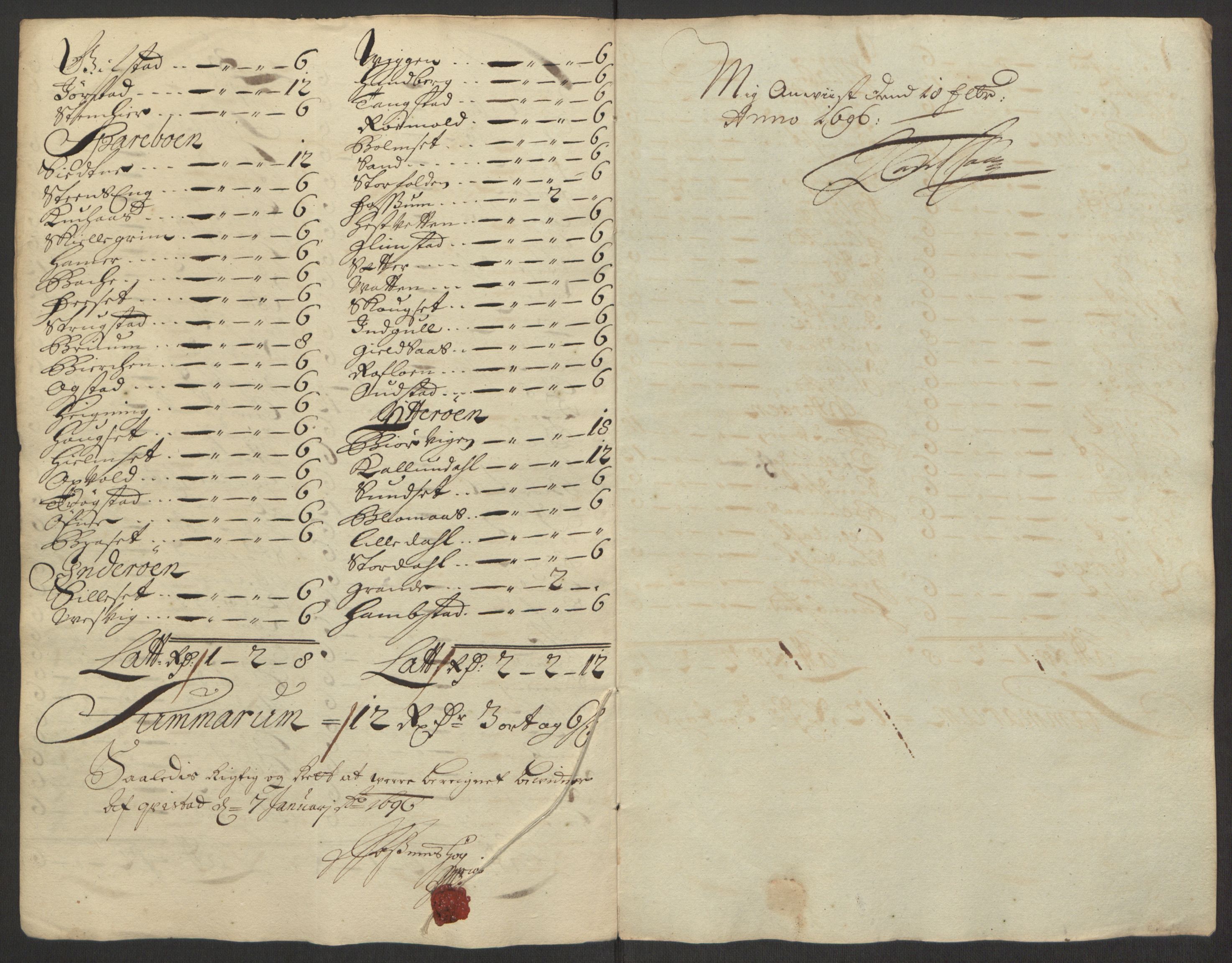Rentekammeret inntil 1814, Reviderte regnskaper, Fogderegnskap, RA/EA-4092/R63/L4309: Fogderegnskap Inderøy, 1695-1697, s. 21