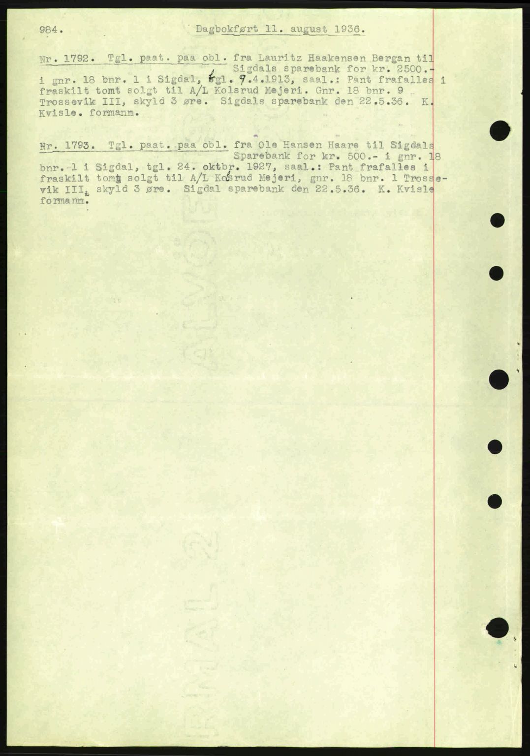 Eiker, Modum og Sigdal sorenskriveri, SAKO/A-123/G/Ga/Gab/L0032: Pantebok nr. A2, 1936-1936, Dagboknr: 1792/1936