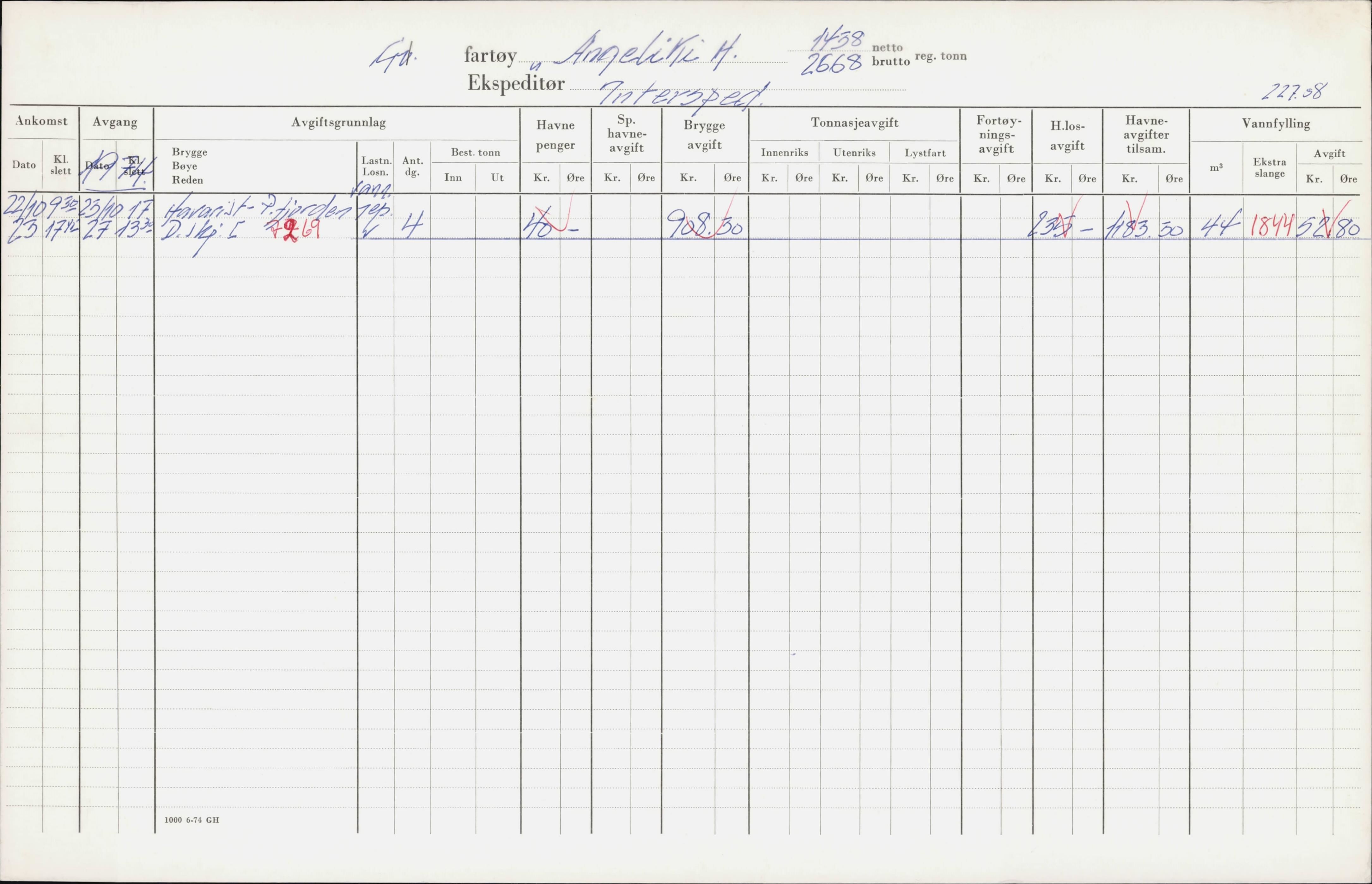 Bergen kommune. Havnekontor/havnefogd, BBA/A-0742/H/Ha/Hac/L0003: Skipsregister Angeliki H-Arroi, 1941-1975