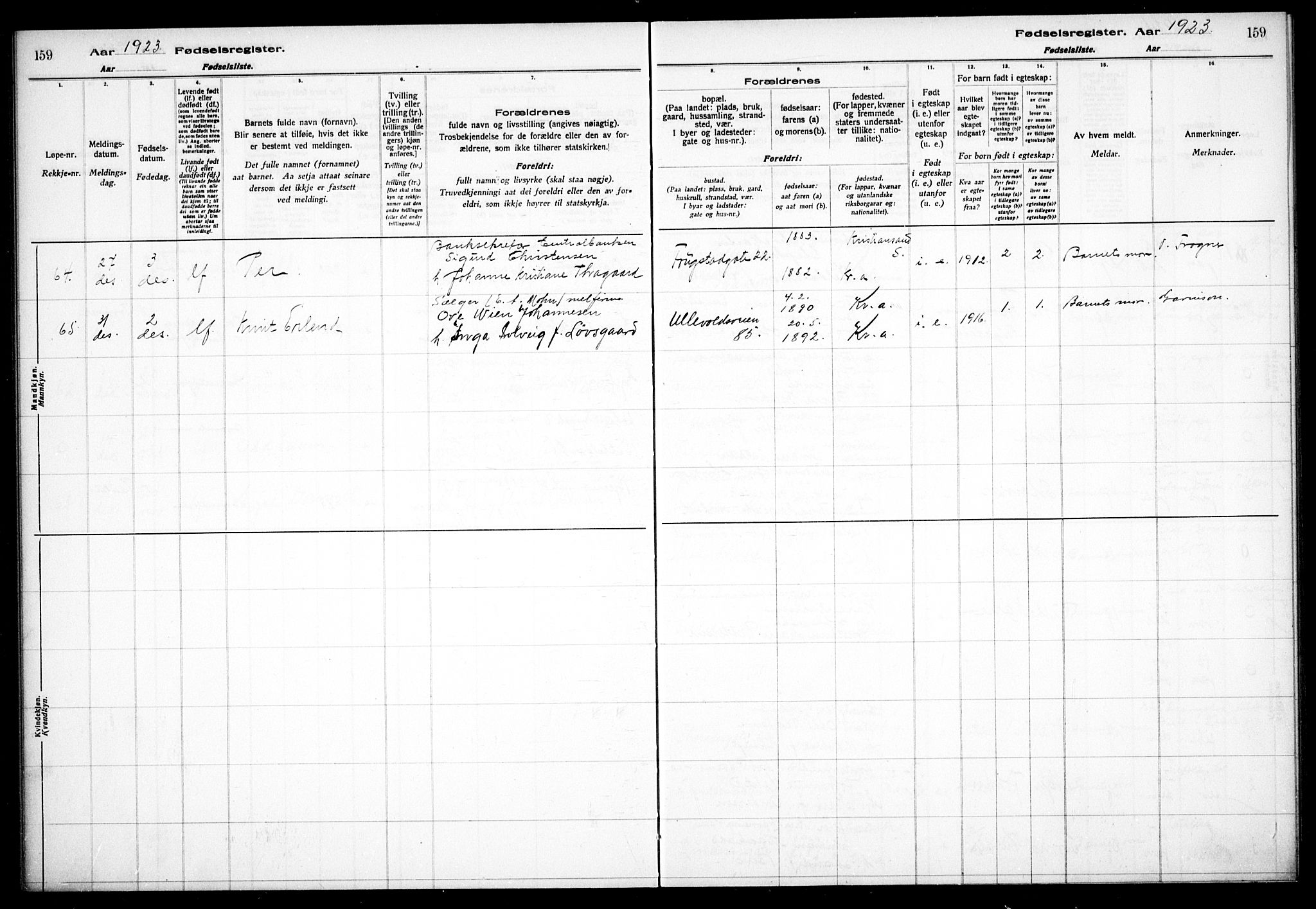 Gamle Aker prestekontor Kirkebøker, AV/SAO-A-10617a/J/L0001: Fødselsregister nr. 1, 1916-1927, s. 159