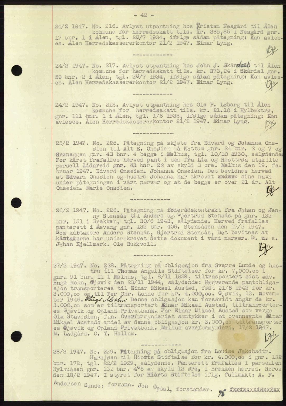 Gauldal sorenskriveri, SAT/A-0014/1/2/2C: Pantebok nr. A3, 1947-1947, Dagboknr: 216/1947