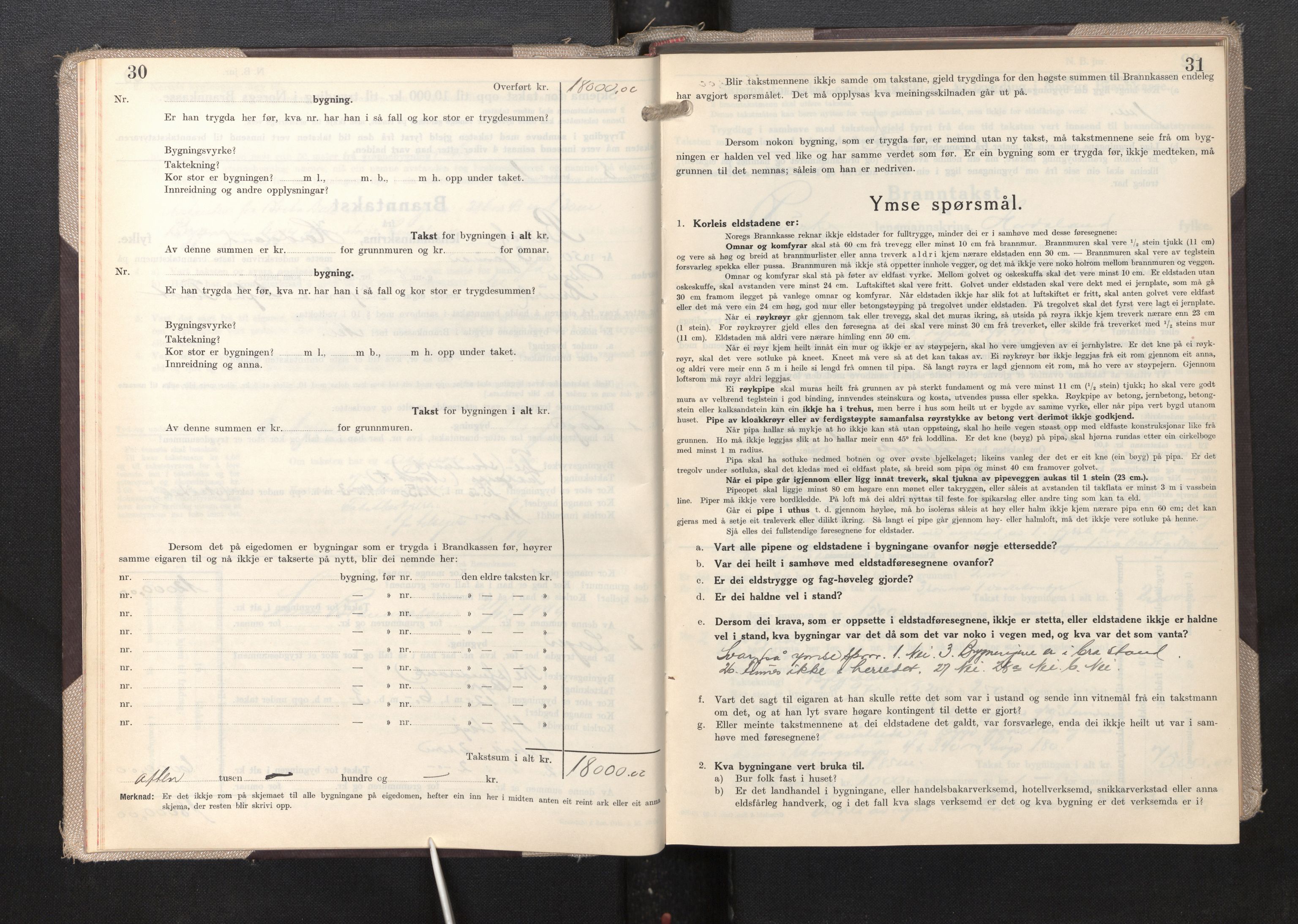 Lensmannen i Bruvik, SAB/A-31301/0012/L0012: Branntakstprotokoll, skjematakst, 1949-1955, s. 30-31