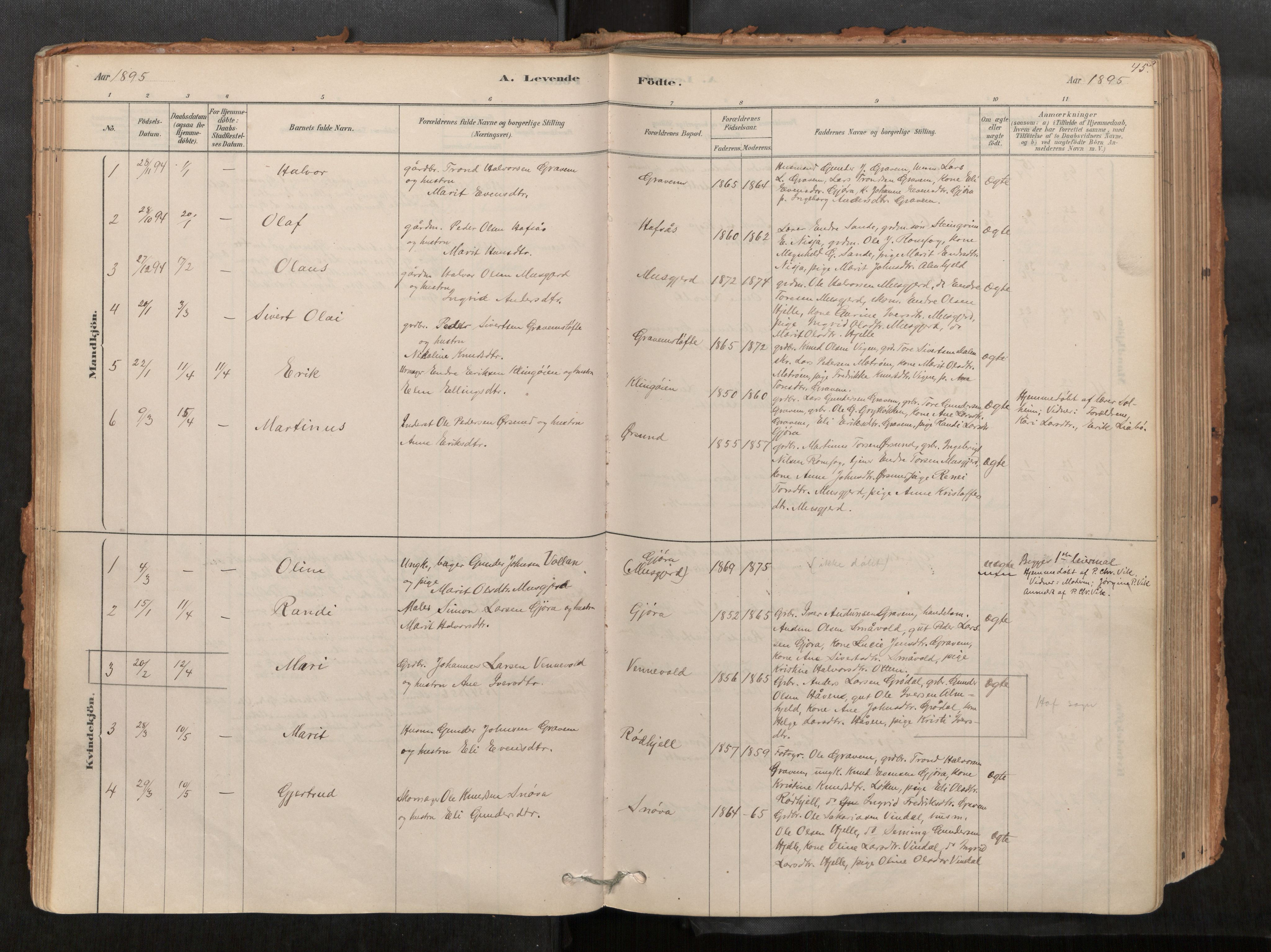 Sunndal sokneprestkontor, AV/SAT-A-1085/1/I/I1/I1a/L0001: Ministerialbok nr. 1, 1877-1914, s. 45