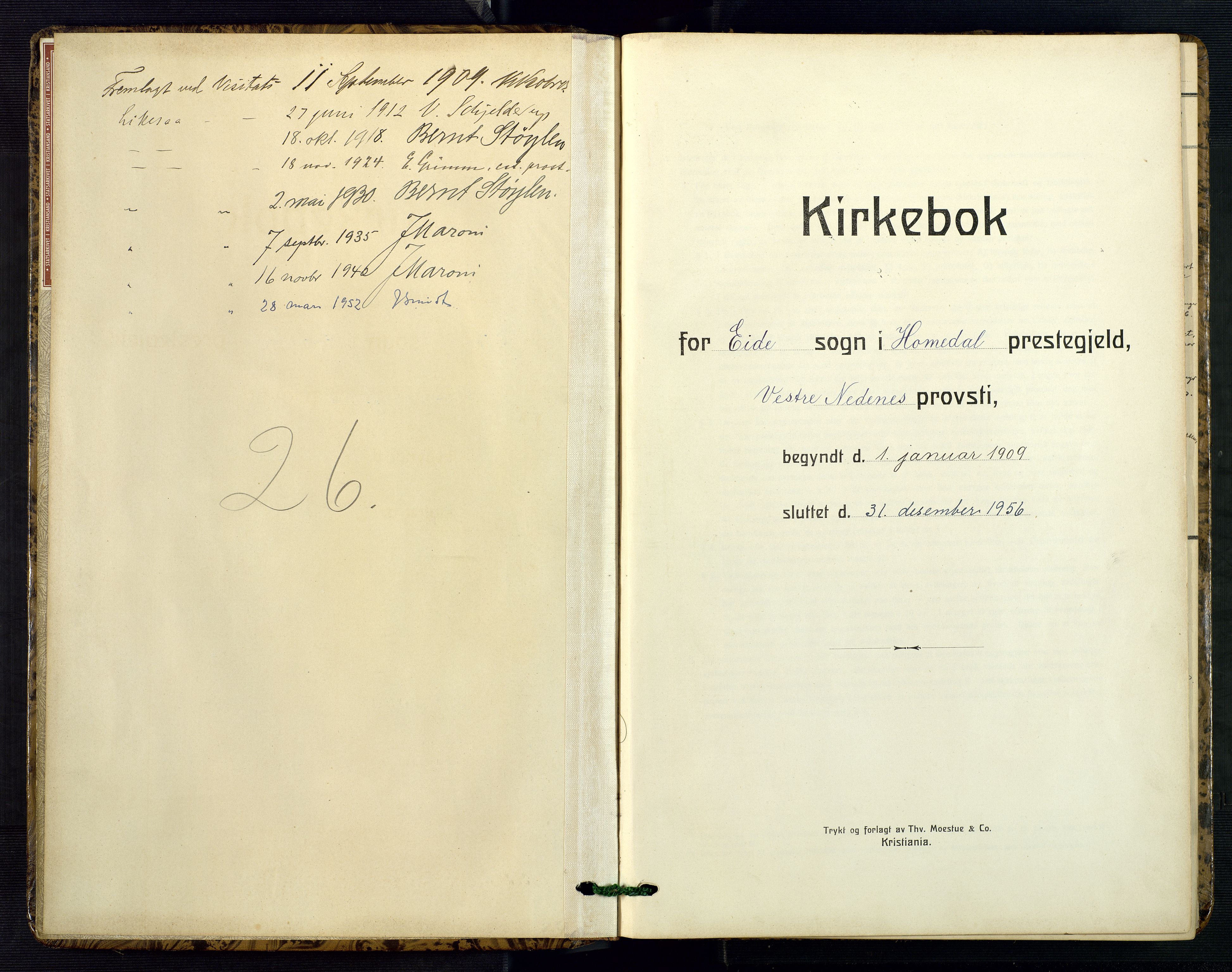Hommedal sokneprestkontor, SAK/1111-0023/F/Fb/Fba/L0005: Klokkerbok nr. B 5, 1909-1957