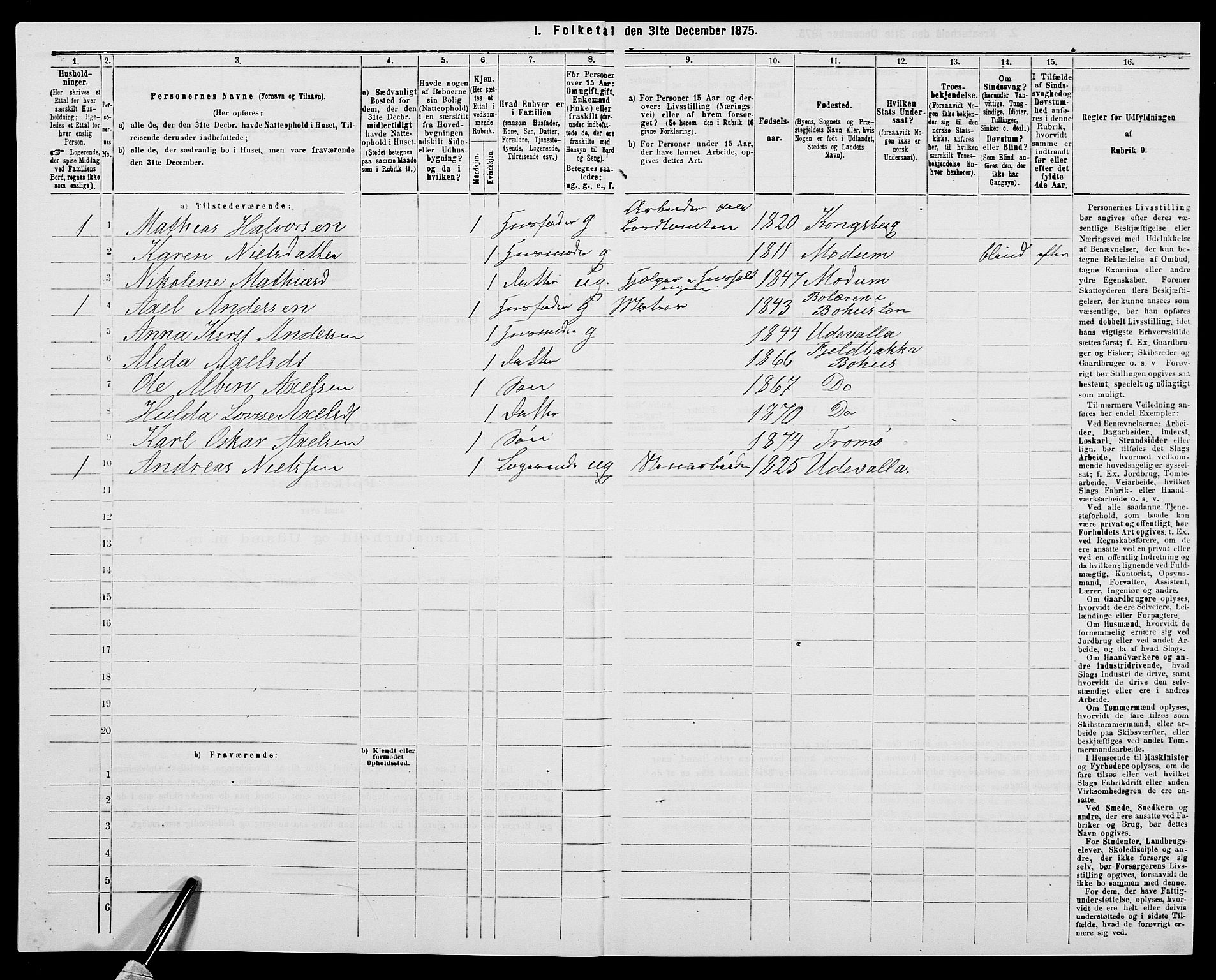 SAK, Folketelling 1875 for 0918P Austre Moland prestegjeld, 1875, s. 116