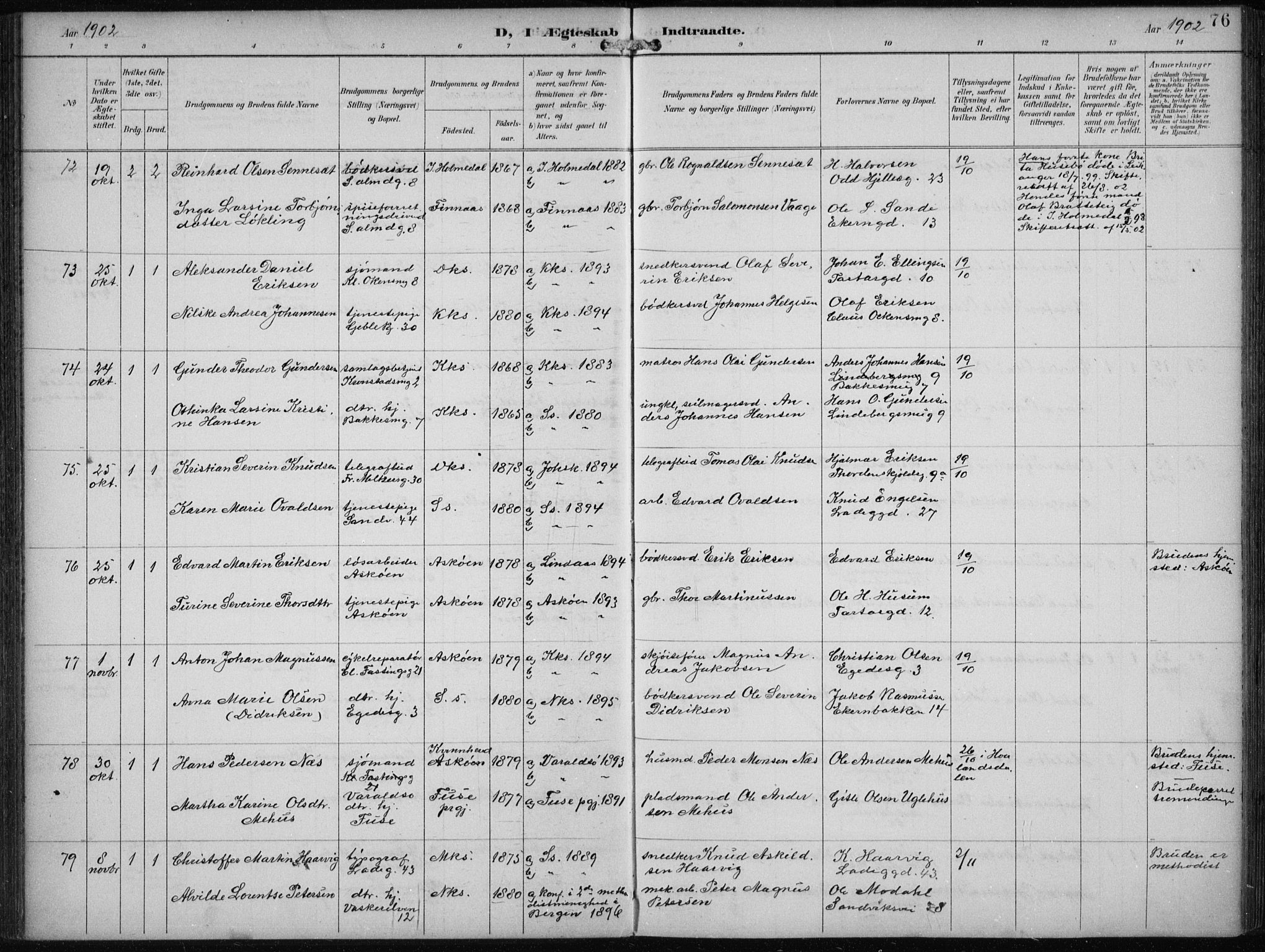 Sandviken Sokneprestembete, AV/SAB-A-77601/H/Ha/L0014: Ministerialbok nr. D 1, 1896-1911, s. 76