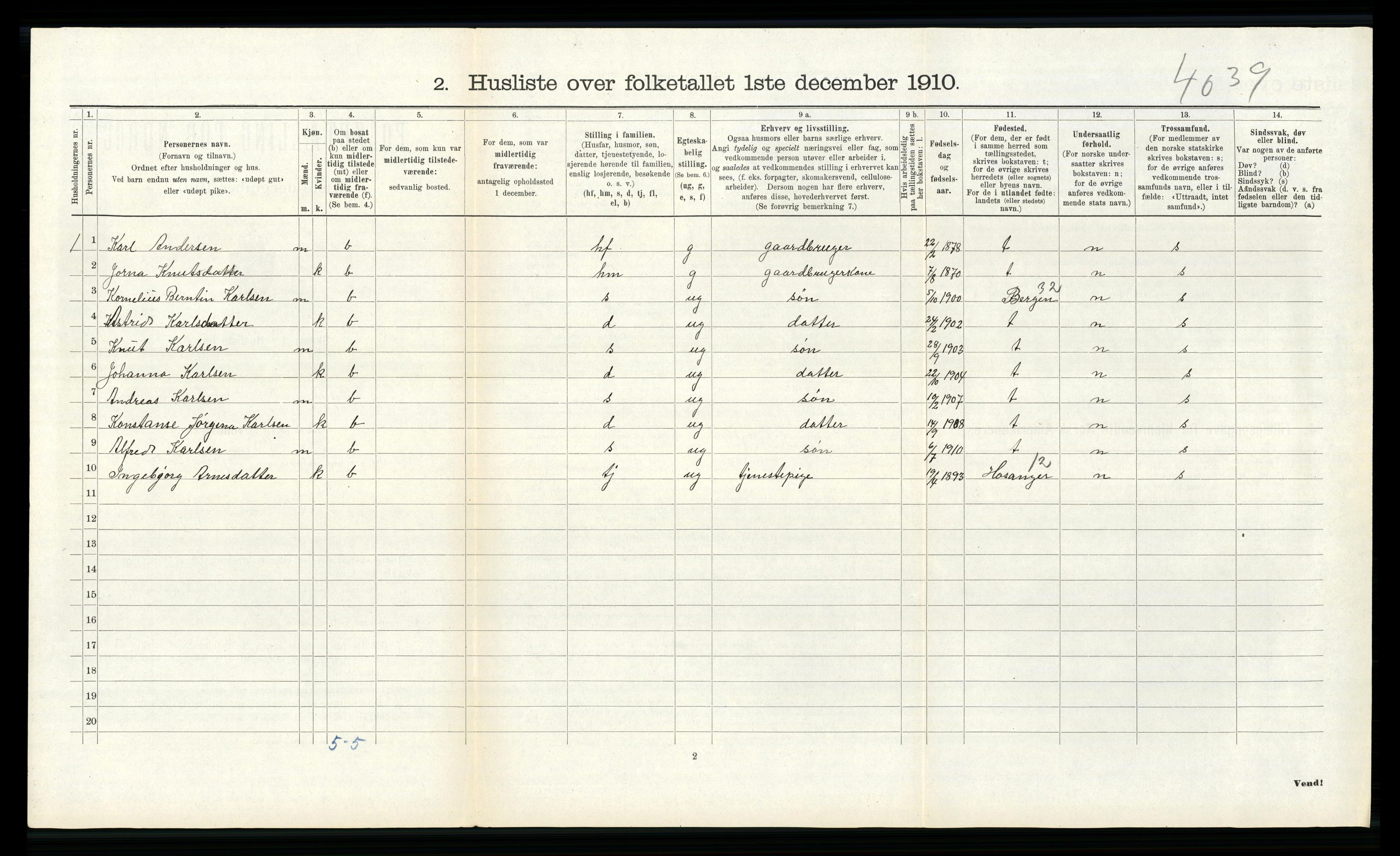 RA, Folketelling 1910 for 1257 Alversund herred, 1910, s. 283