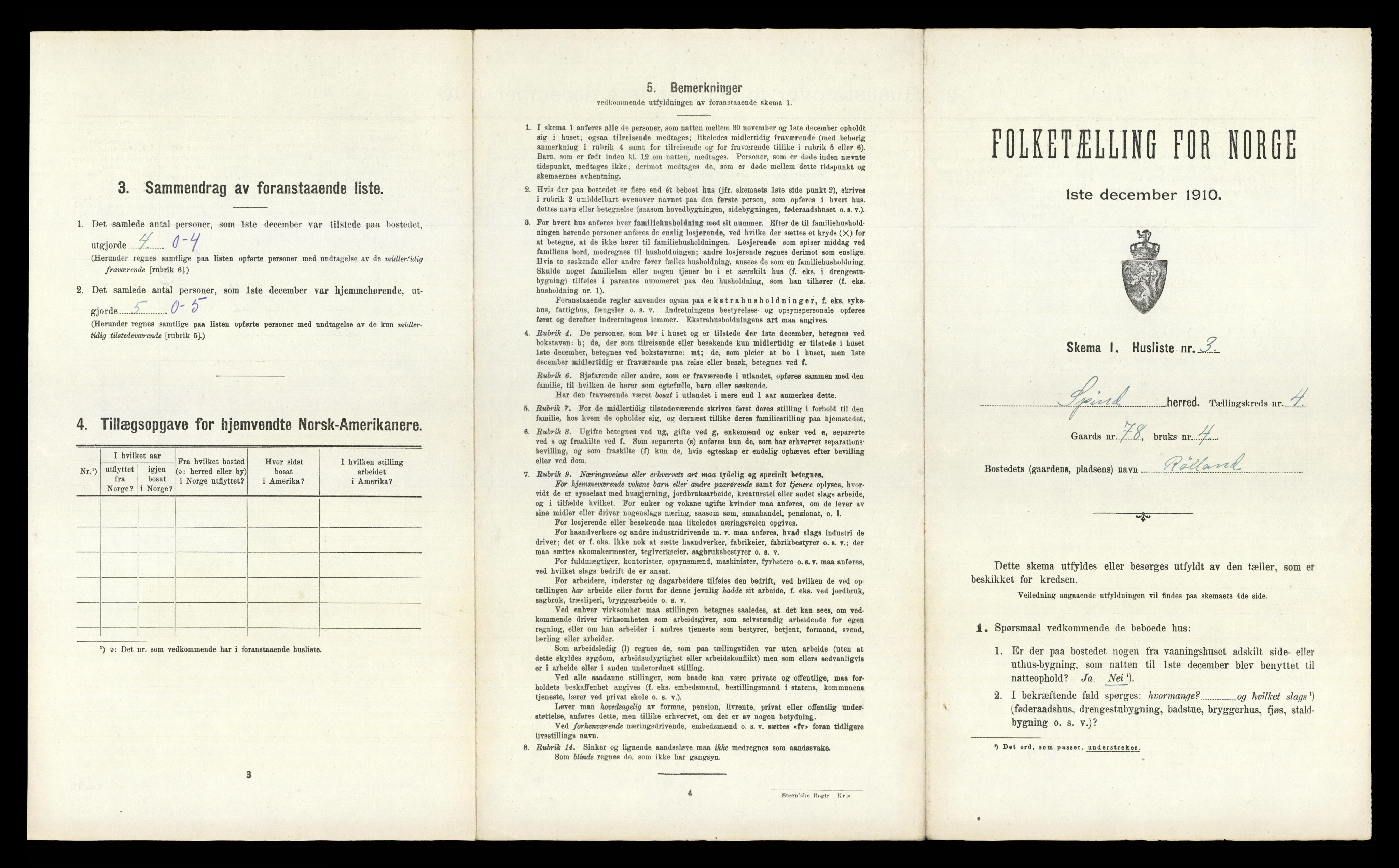 RA, Folketelling 1910 for 1040 Spind herred, 1910, s. 458