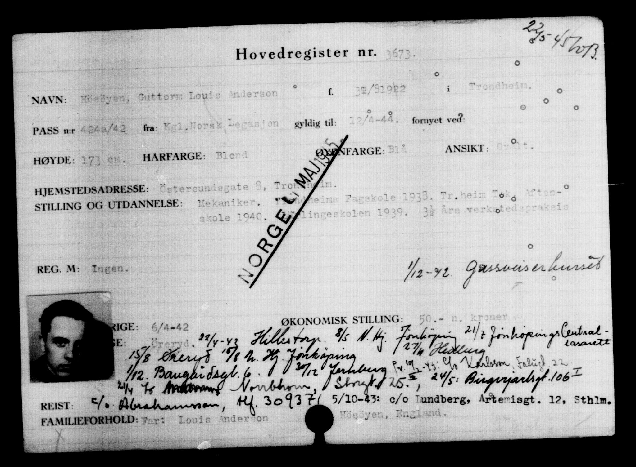 Den Kgl. Norske Legasjons Flyktningskontor, AV/RA-S-6753/V/Va/L0004: Kjesäterkartoteket.  Flyktningenr. 3496-6610, 1940-1945, s. 203
