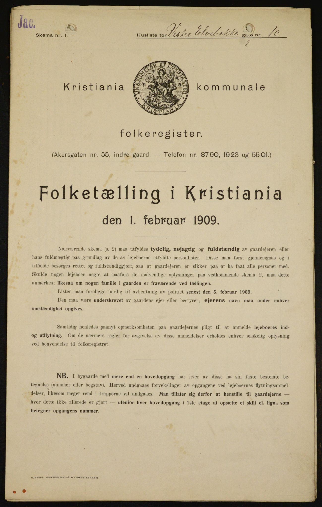 OBA, Kommunal folketelling 1.2.1909 for Kristiania kjøpstad, 1909, s. 111106