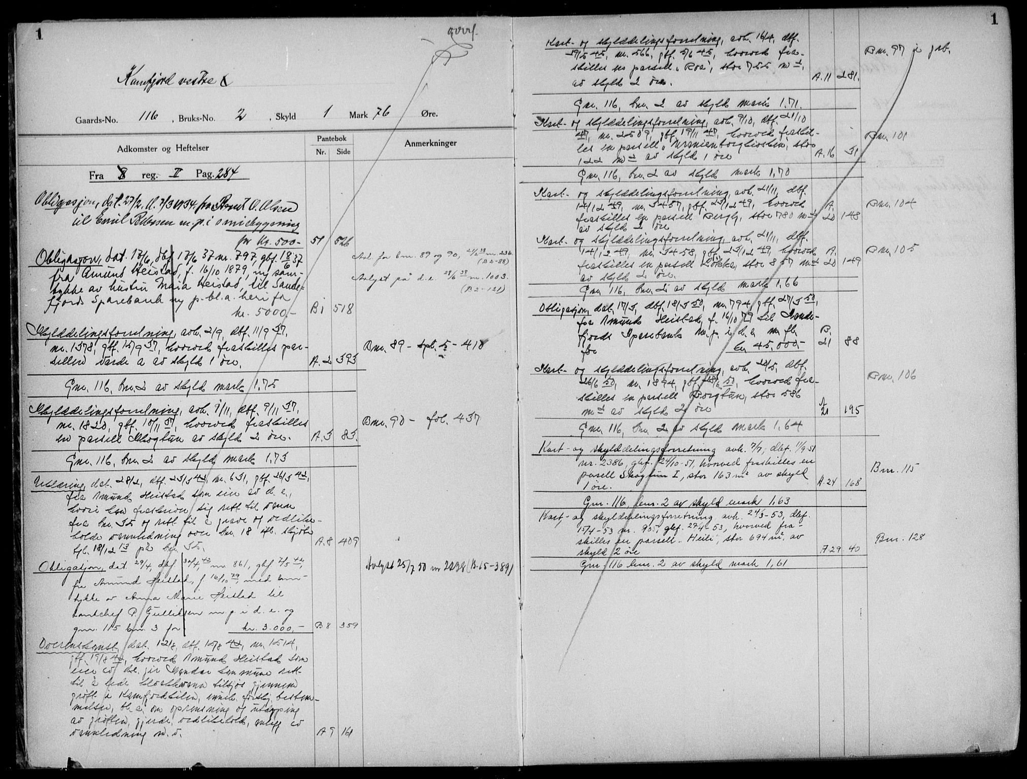 Larvik sorenskriveri, AV/SAKO-A-83/G/Gb/Gbd/L0009: Panteregister nr. III 9, s. 1