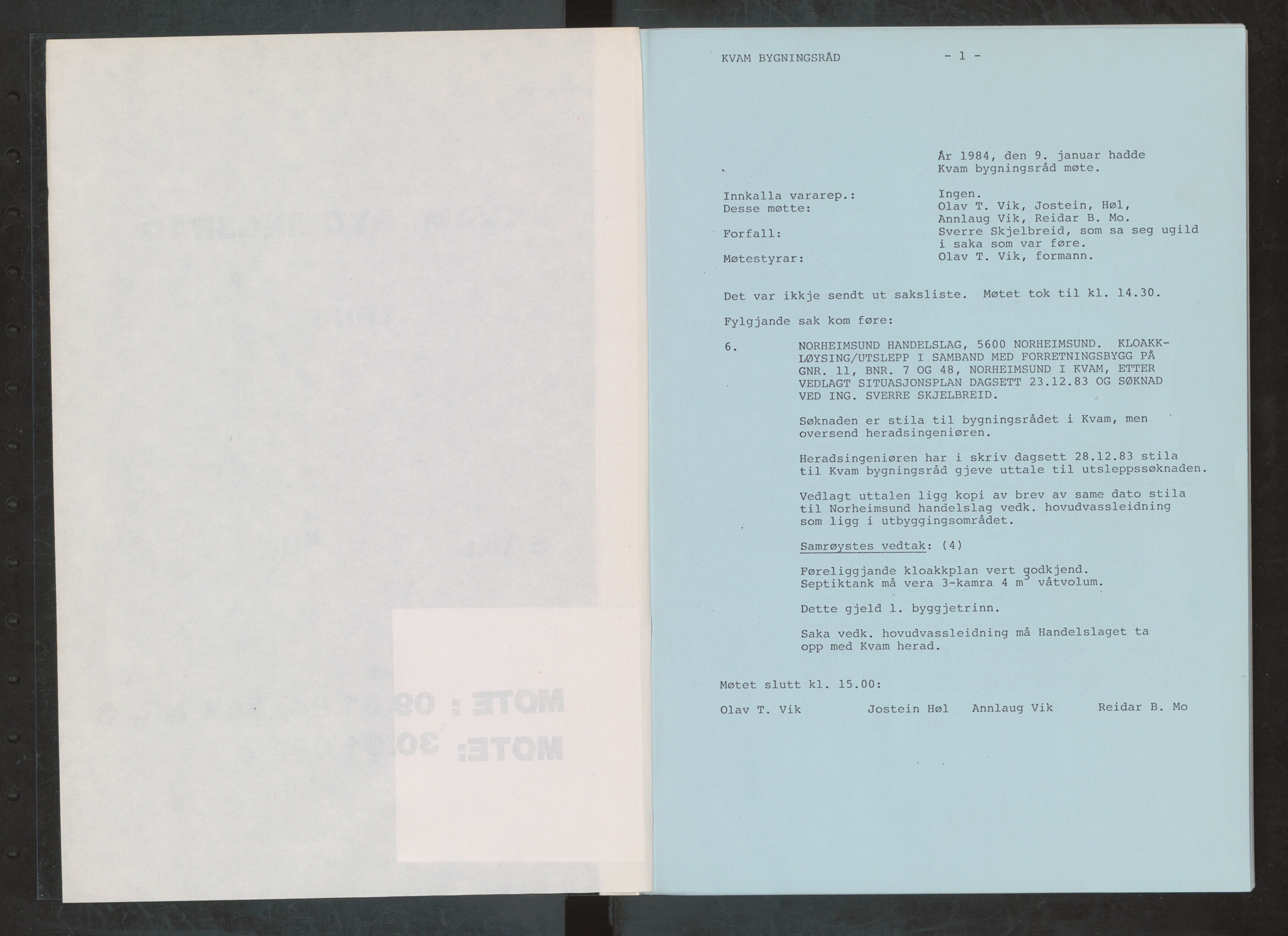 Kvam herad. Bygningsrådet, IKAH/1238-511/A/Ab/L0121: Utskrift av møtebok for Kvam bygningsråd, 1984