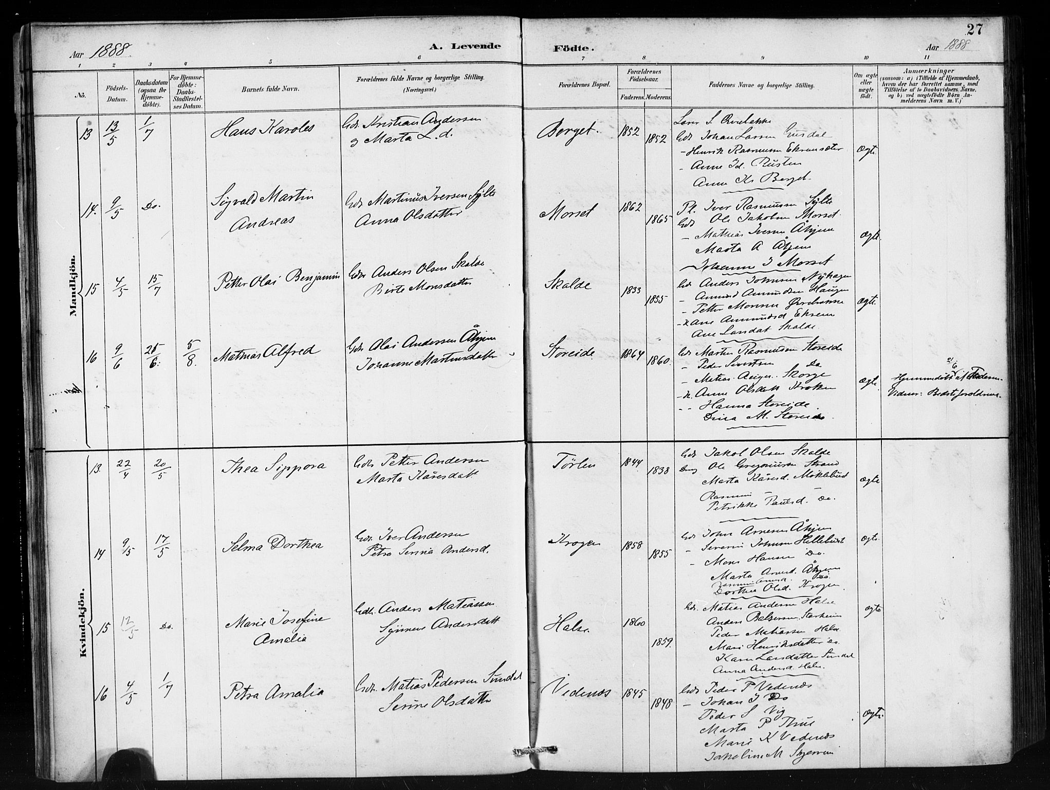 Ministerialprotokoller, klokkerbøker og fødselsregistre - Møre og Romsdal, AV/SAT-A-1454/501/L0008: Ministerialbok nr. 501A08, 1885-1901, s. 27