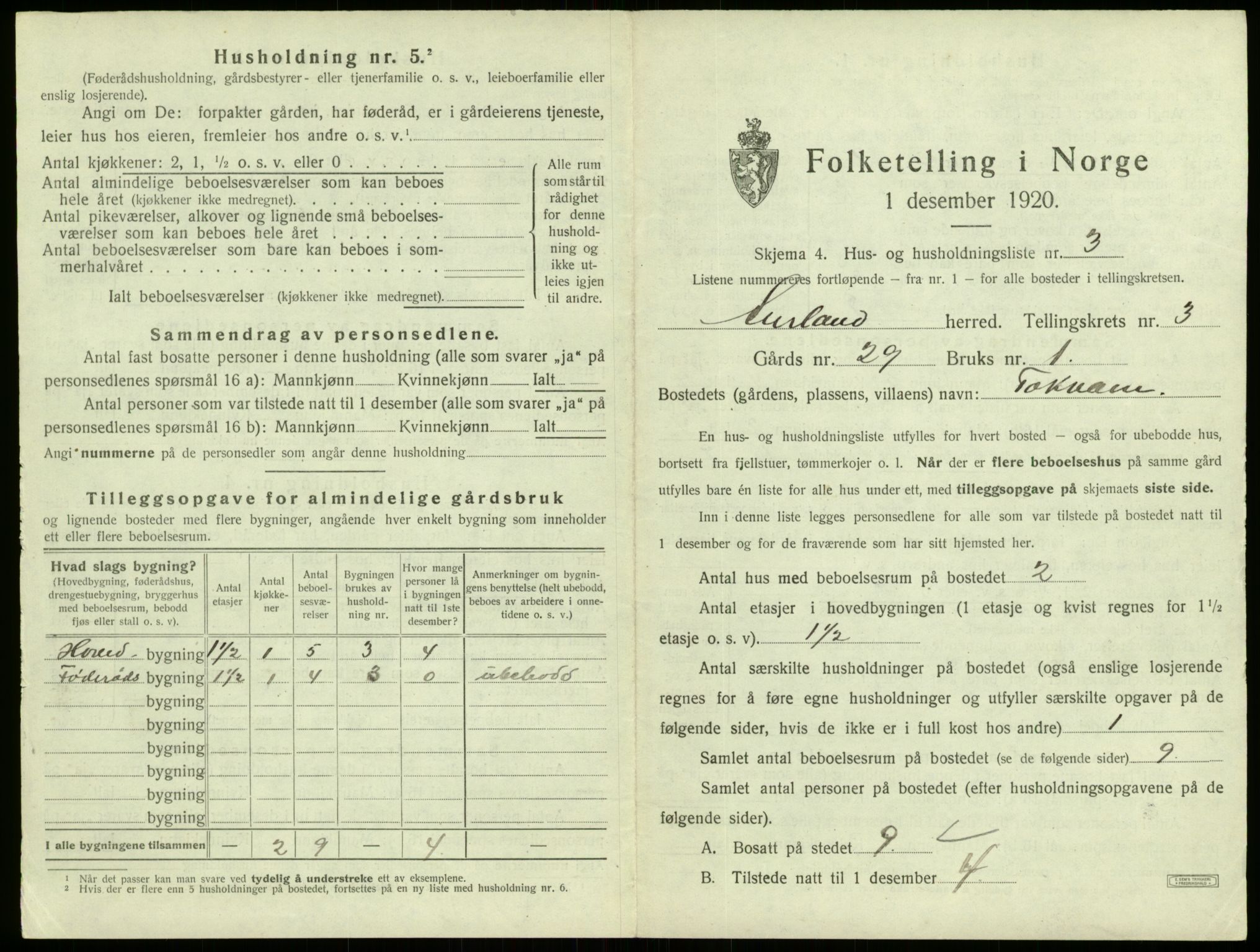 SAB, Folketelling 1920 for 1421 Aurland herred, 1920, s. 259