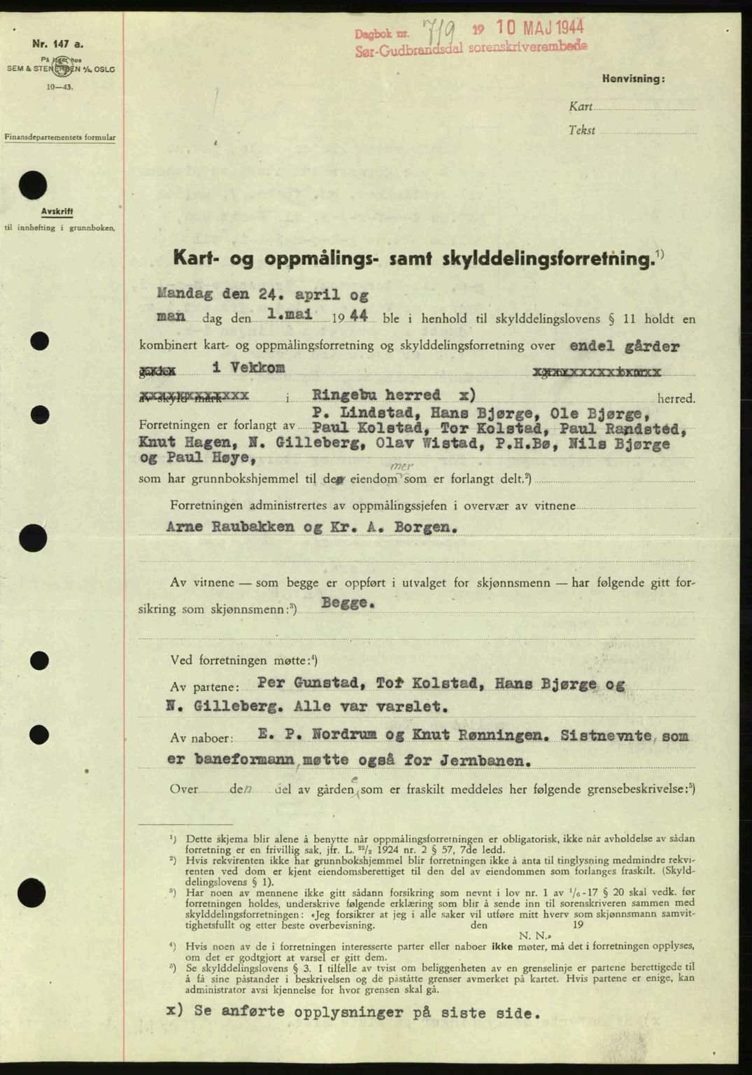 Sør-Gudbrandsdal tingrett, SAH/TING-004/H/Hb/Hbd/L0013: Pantebok nr. A13, 1944-1944, Dagboknr: 719/1944