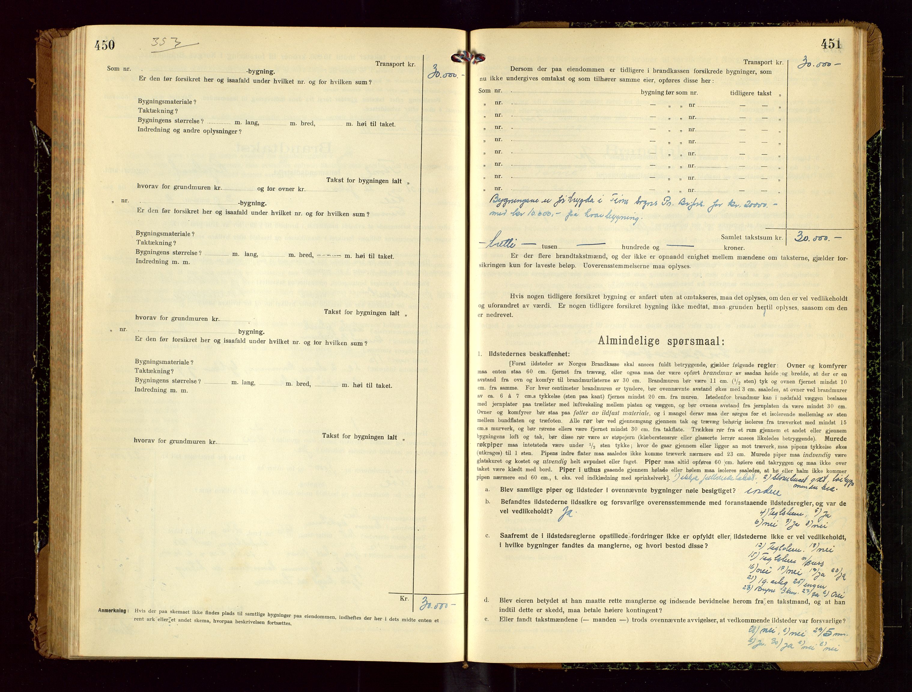 Time lensmannskontor, SAST/A-100420/Gob/L0002: Branntakstprotokoll, 1919-1952, s. 450-451