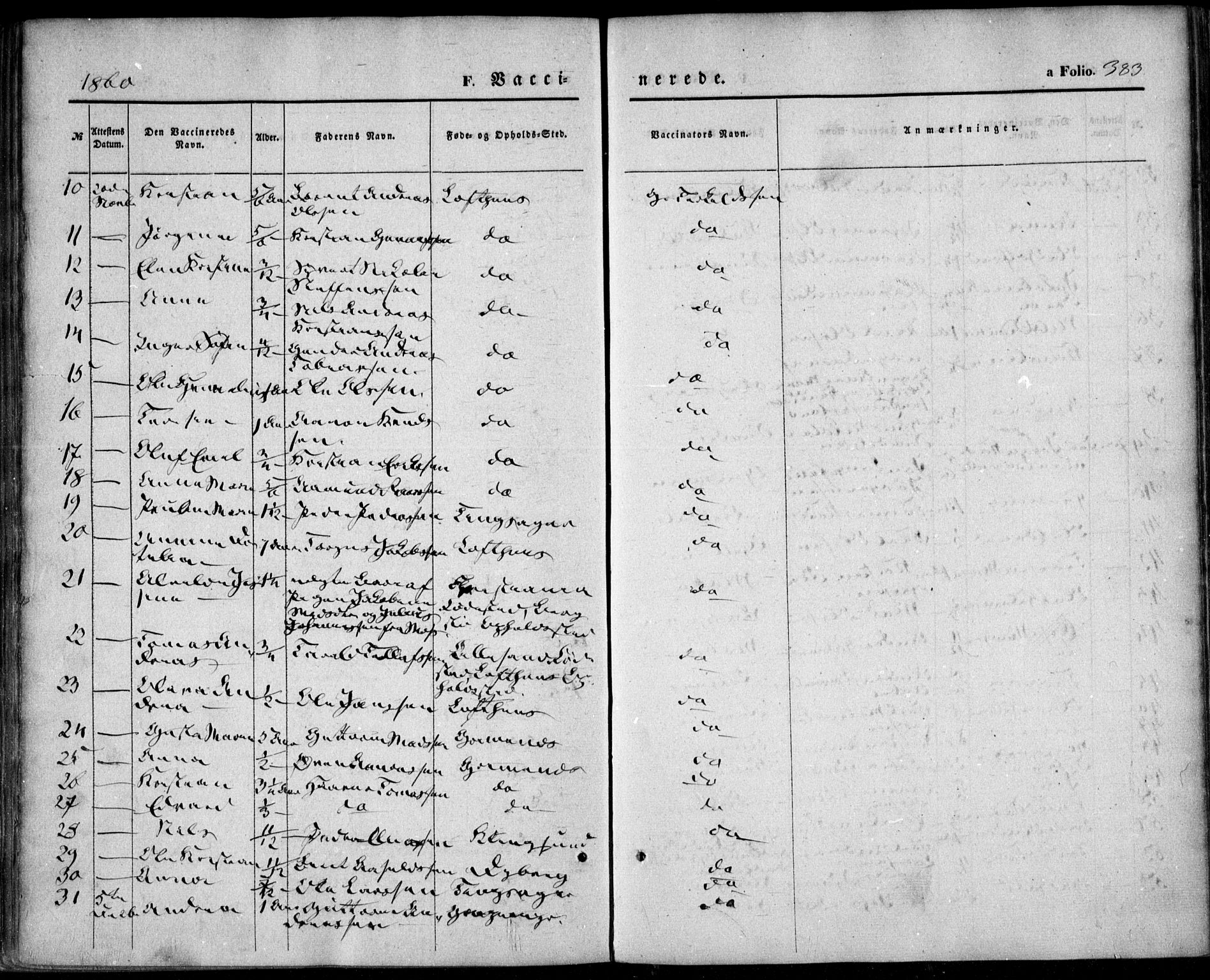 Vestre Moland sokneprestkontor, SAK/1111-0046/F/Fa/Fab/L0007: Ministerialbok nr. A 7, 1859-1872, s. 383