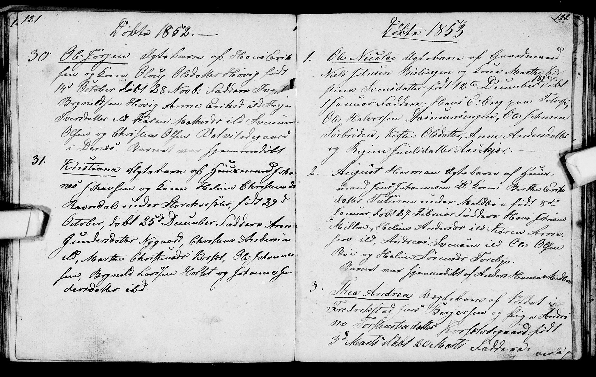 Berg prestekontor Kirkebøker, SAO/A-10902/G/Gc/L0001: Klokkerbok nr. III 1, 1844-1855, s. 121-122