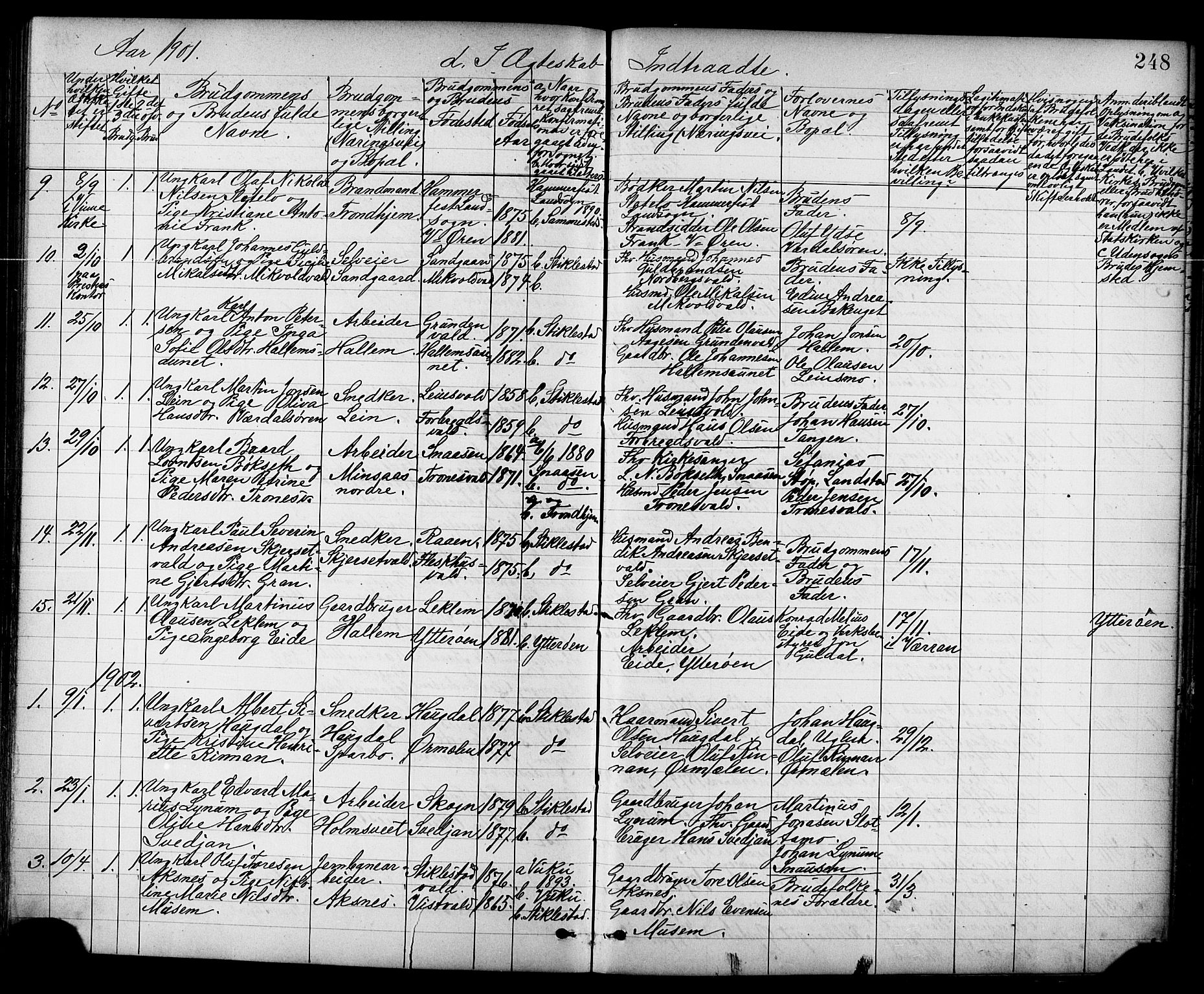 Ministerialprotokoller, klokkerbøker og fødselsregistre - Nord-Trøndelag, SAT/A-1458/723/L0257: Klokkerbok nr. 723C05, 1890-1907, s. 248
