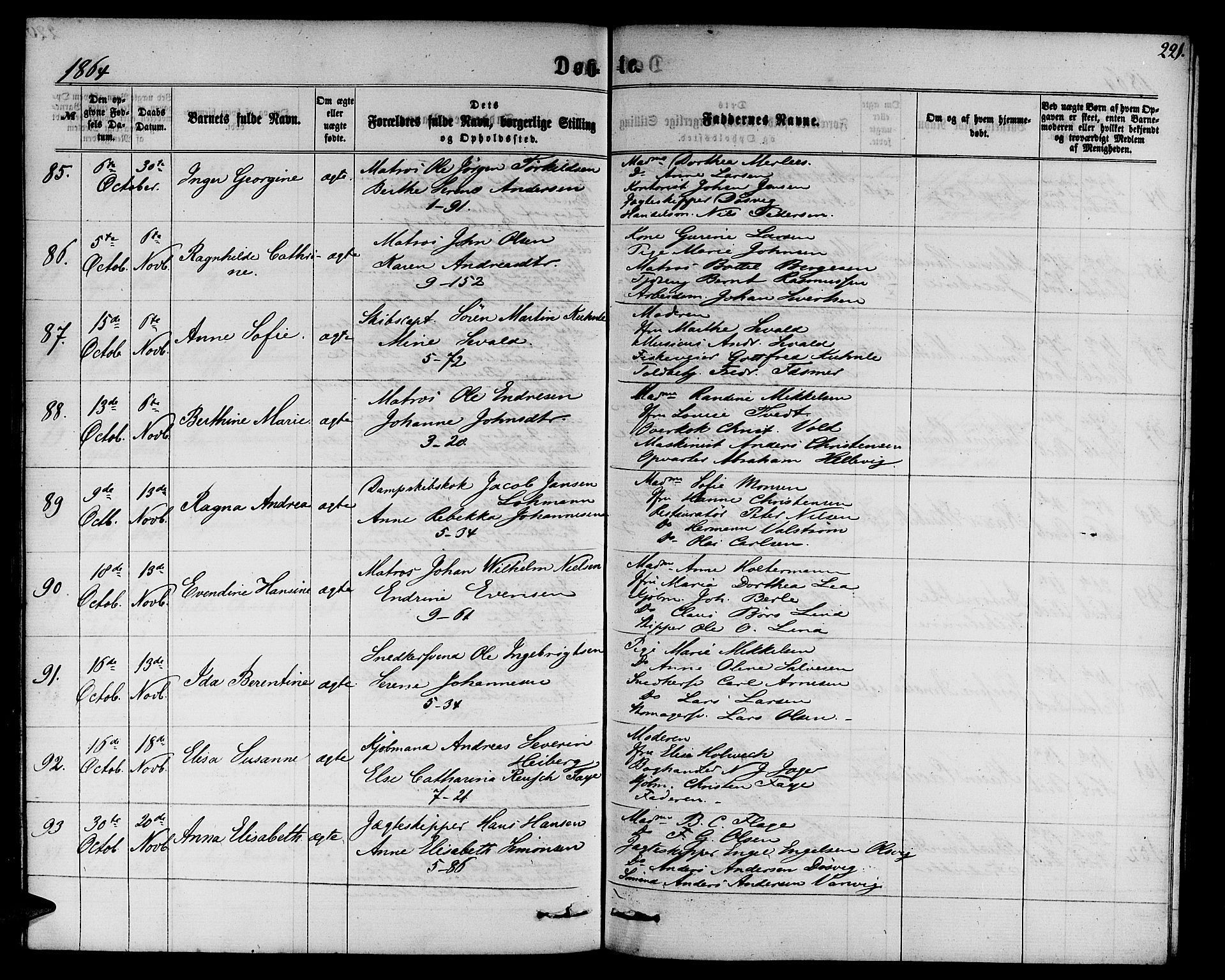 Nykirken Sokneprestembete, AV/SAB-A-77101/H/Hab: Klokkerbok nr. B 2, 1859-1868, s. 221