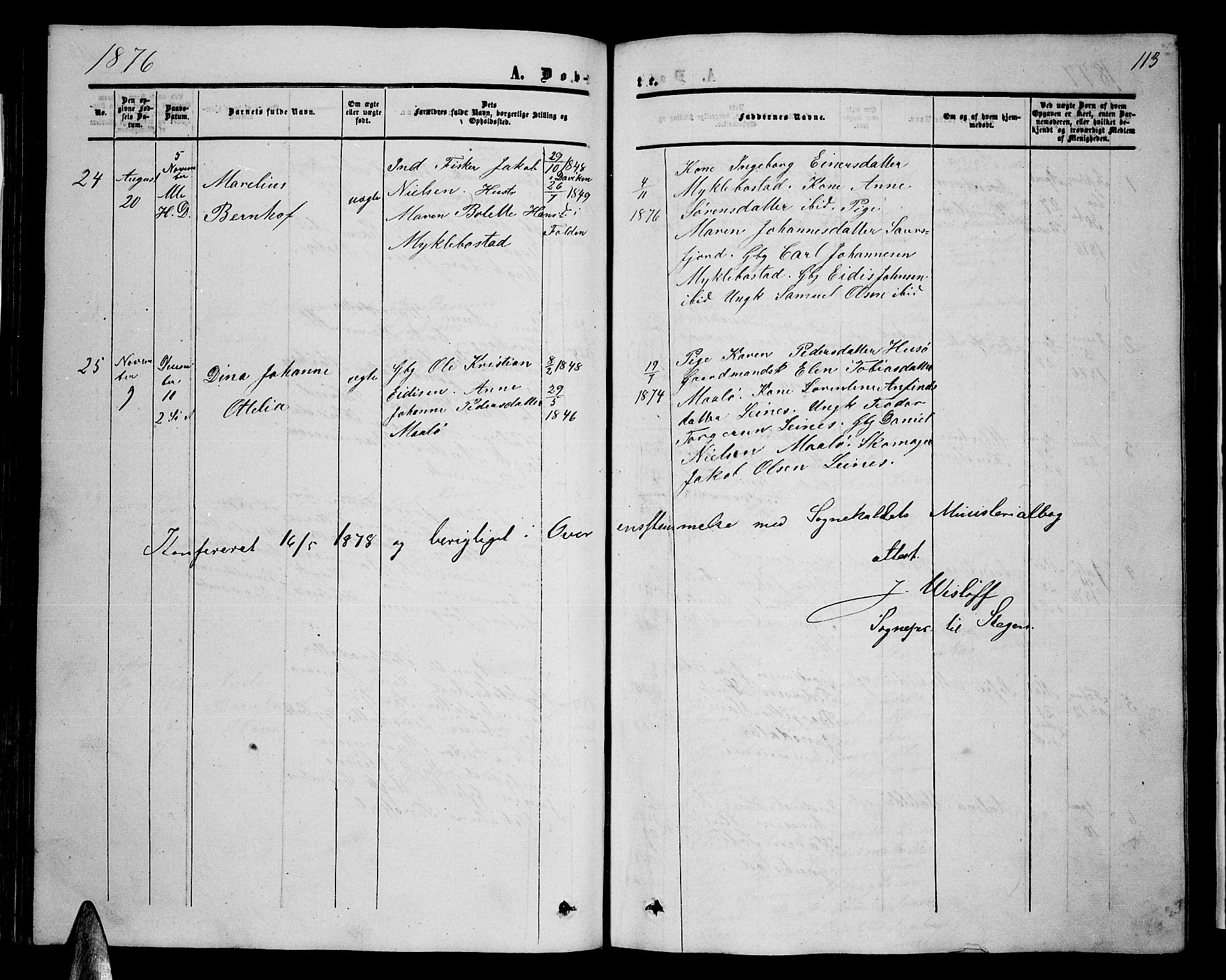 Ministerialprotokoller, klokkerbøker og fødselsregistre - Nordland, AV/SAT-A-1459/857/L0827: Klokkerbok nr. 857C02, 1852-1879, s. 113