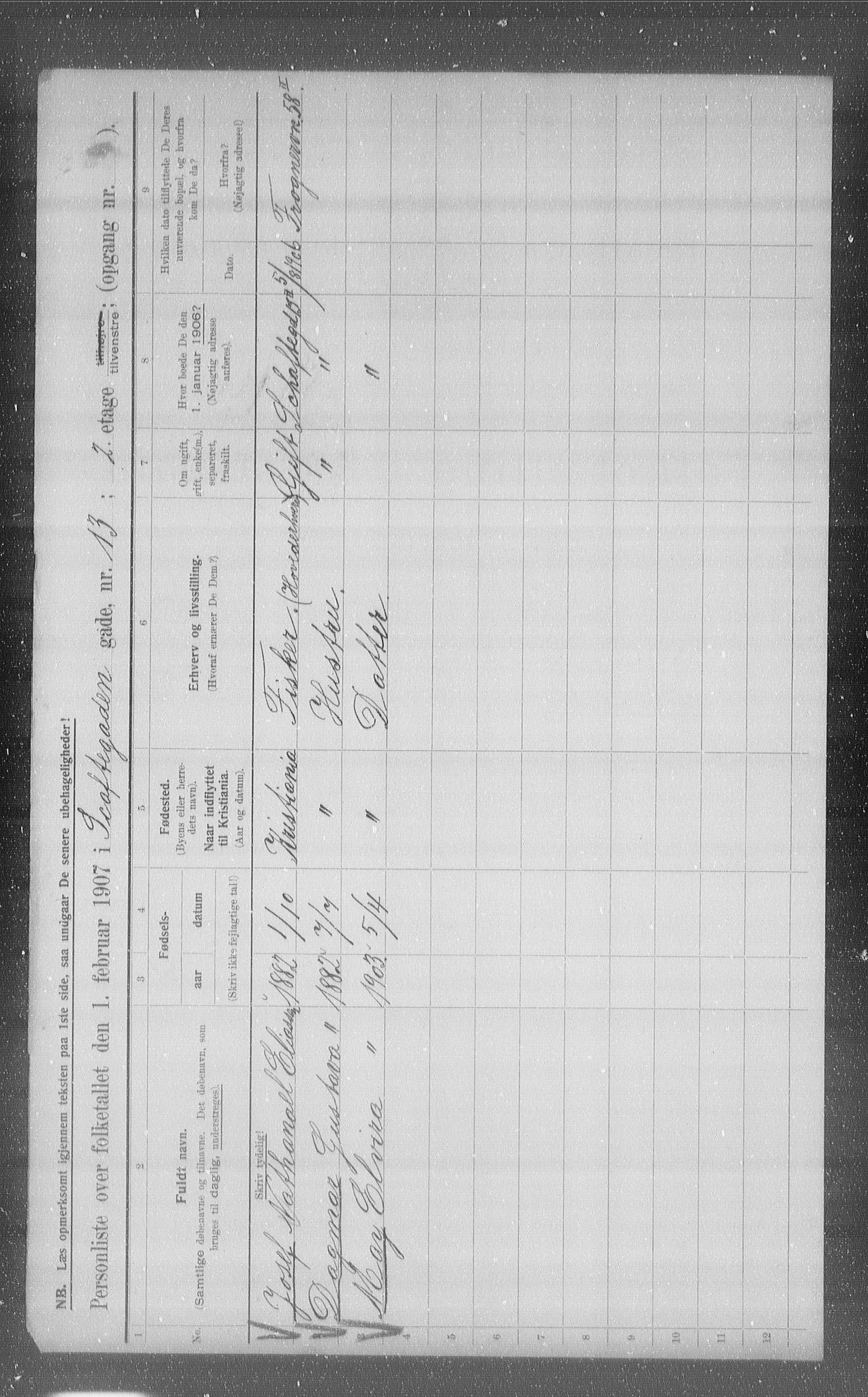 OBA, Kommunal folketelling 1.2.1907 for Kristiania kjøpstad, 1907, s. 45764