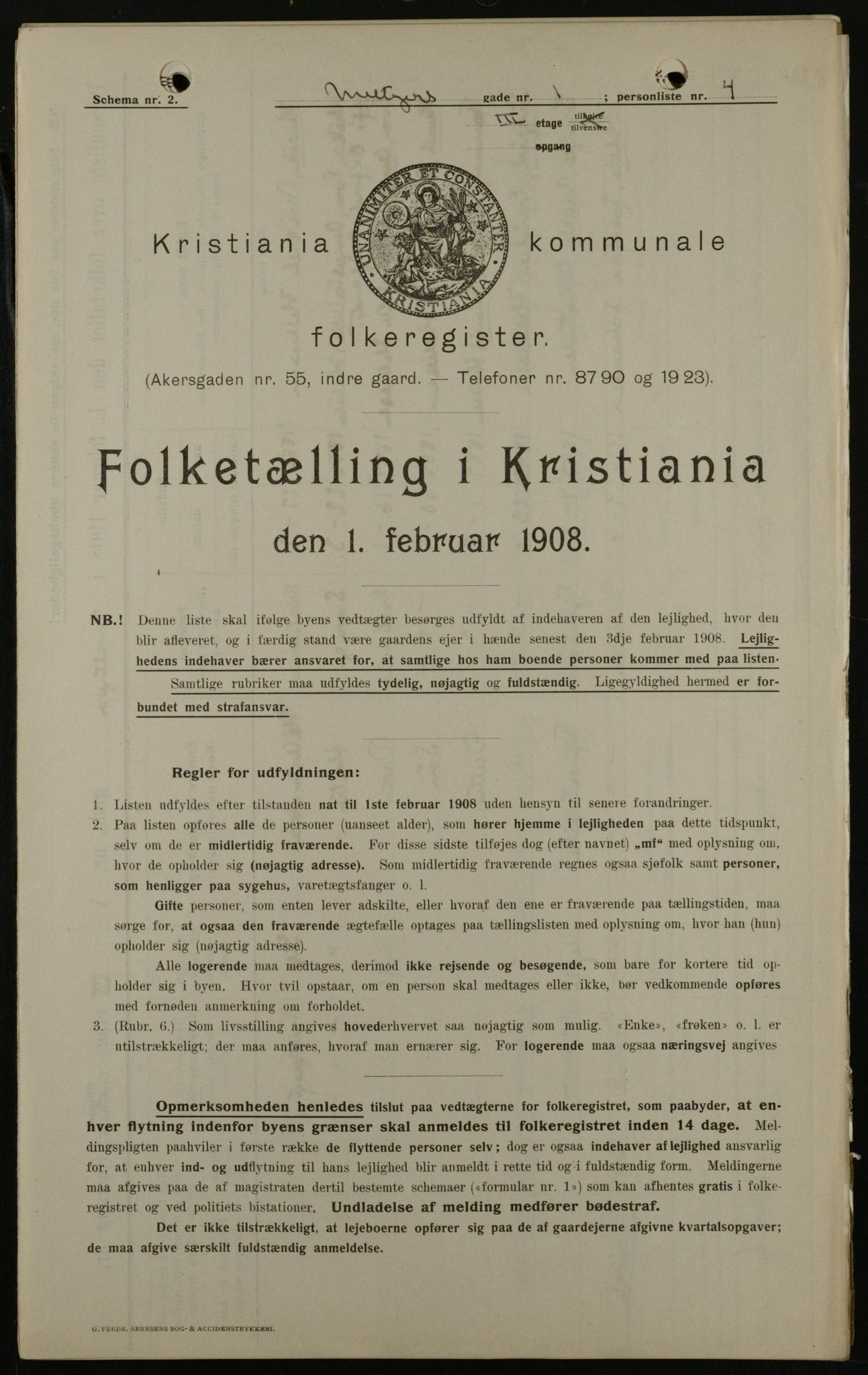 OBA, Kommunal folketelling 1.2.1908 for Kristiania kjøpstad, 1908, s. 58398