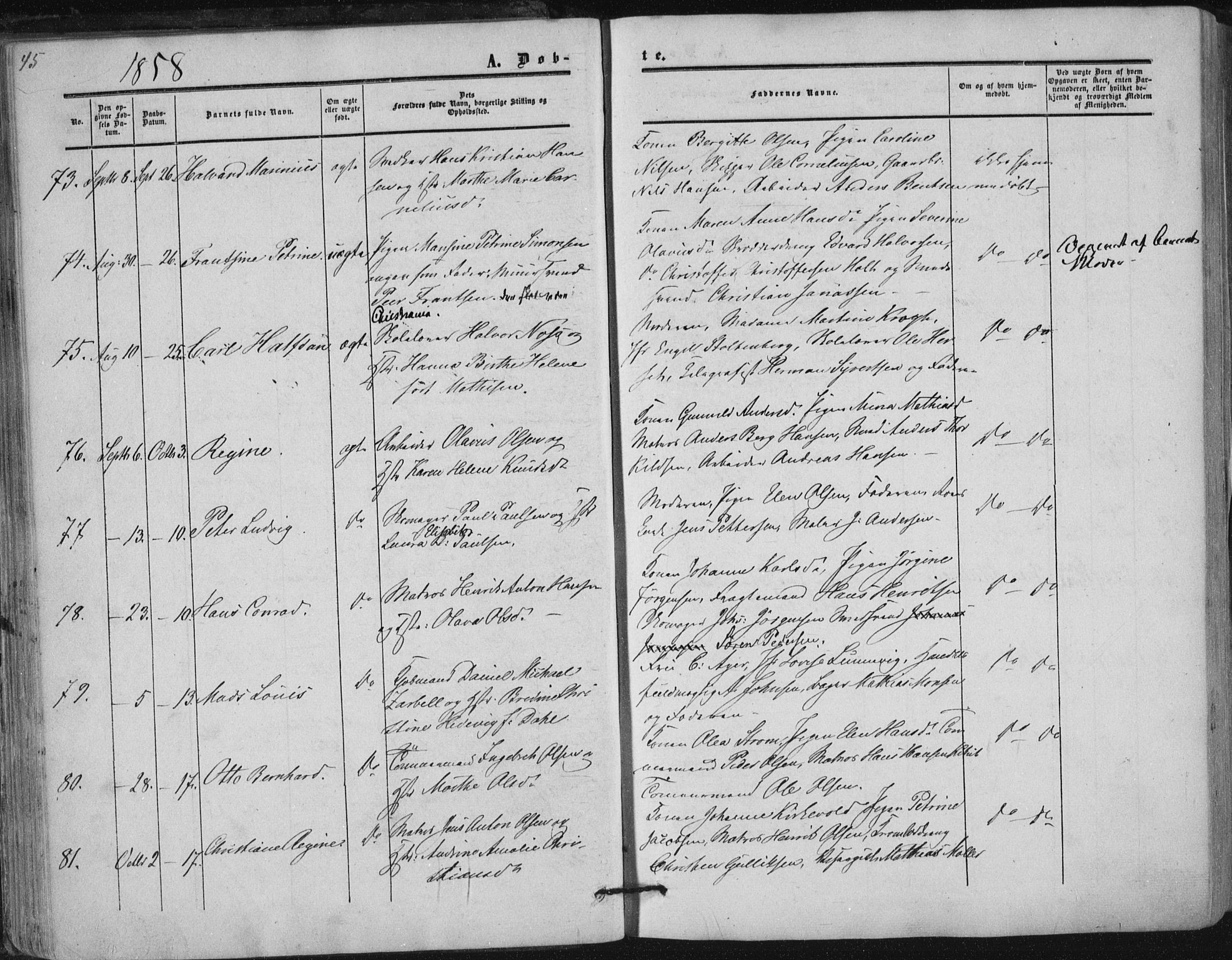 Tønsberg kirkebøker, AV/SAKO-A-330/F/Fa/L0008: Ministerialbok nr. I 8, 1855-1864, s. 45
