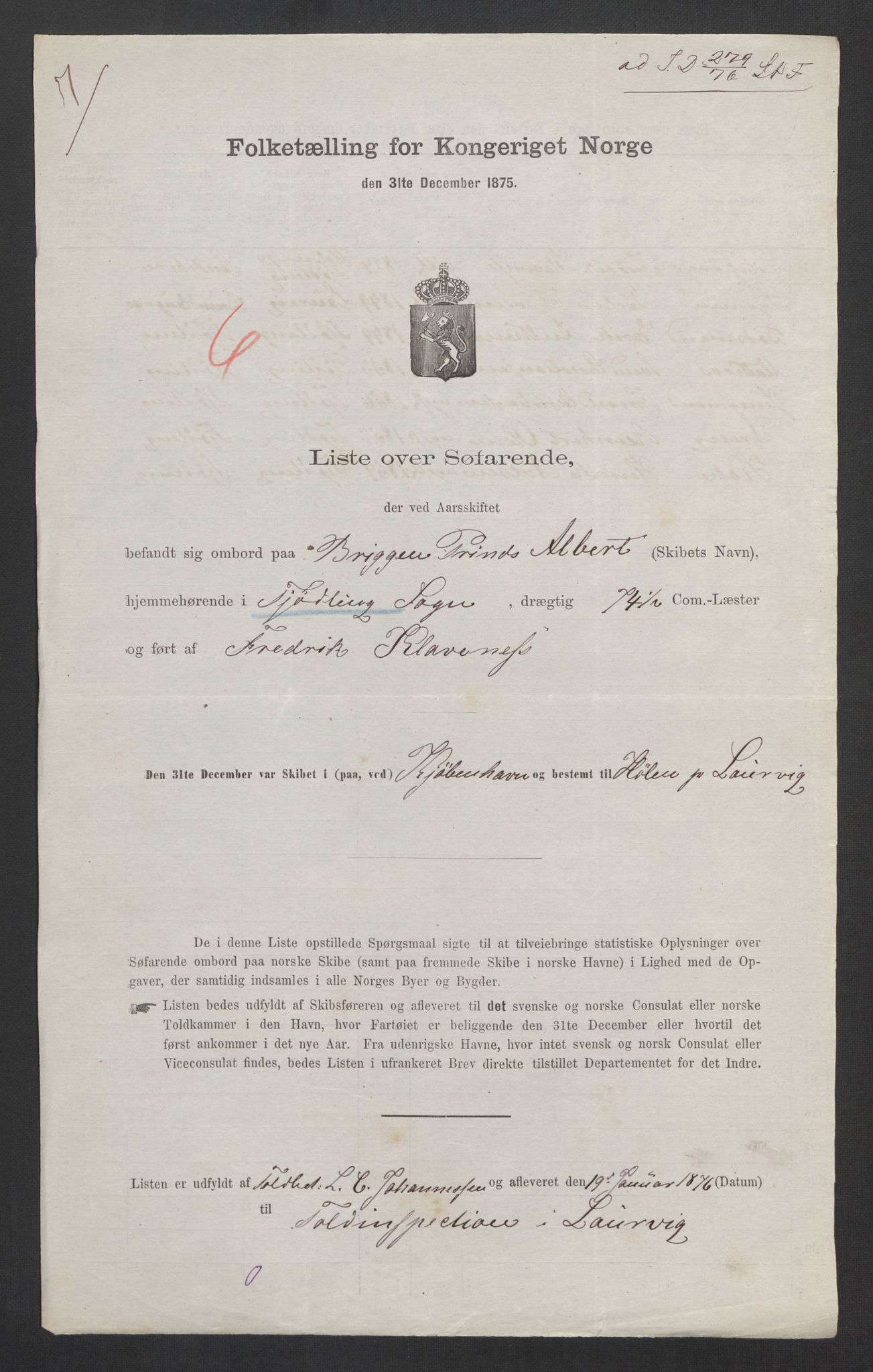 RA, Folketelling 1875, skipslister: Skip i innenrikske havner, hjemmehørende i 1) landdistrikter, 2) forskjellige steder, 3) utlandet, 1875, s. 24