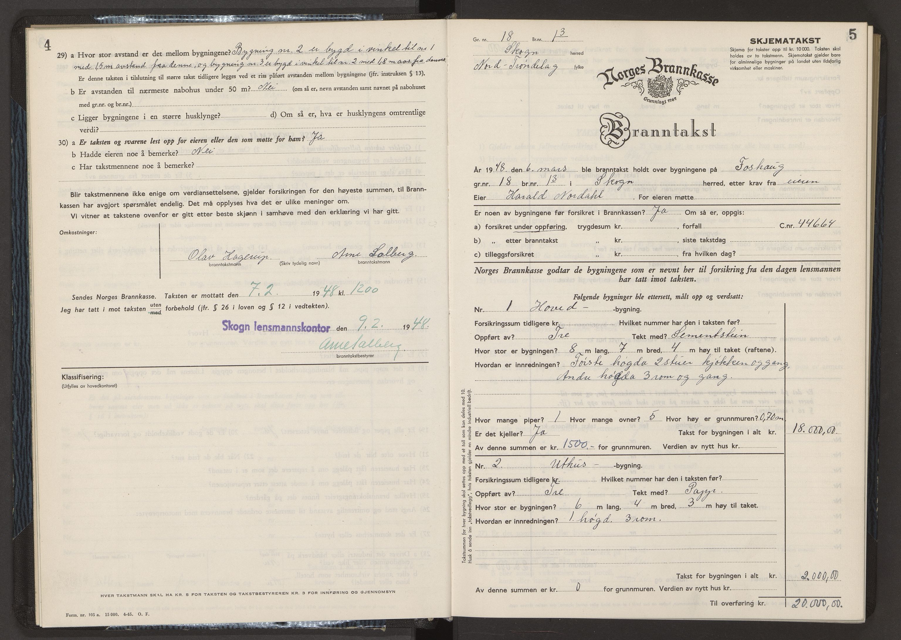 Norges Brannkasse Skogn, AV/SAT-A-5542/Fa/L0003: Branntakstprotokoll, 1953-1963