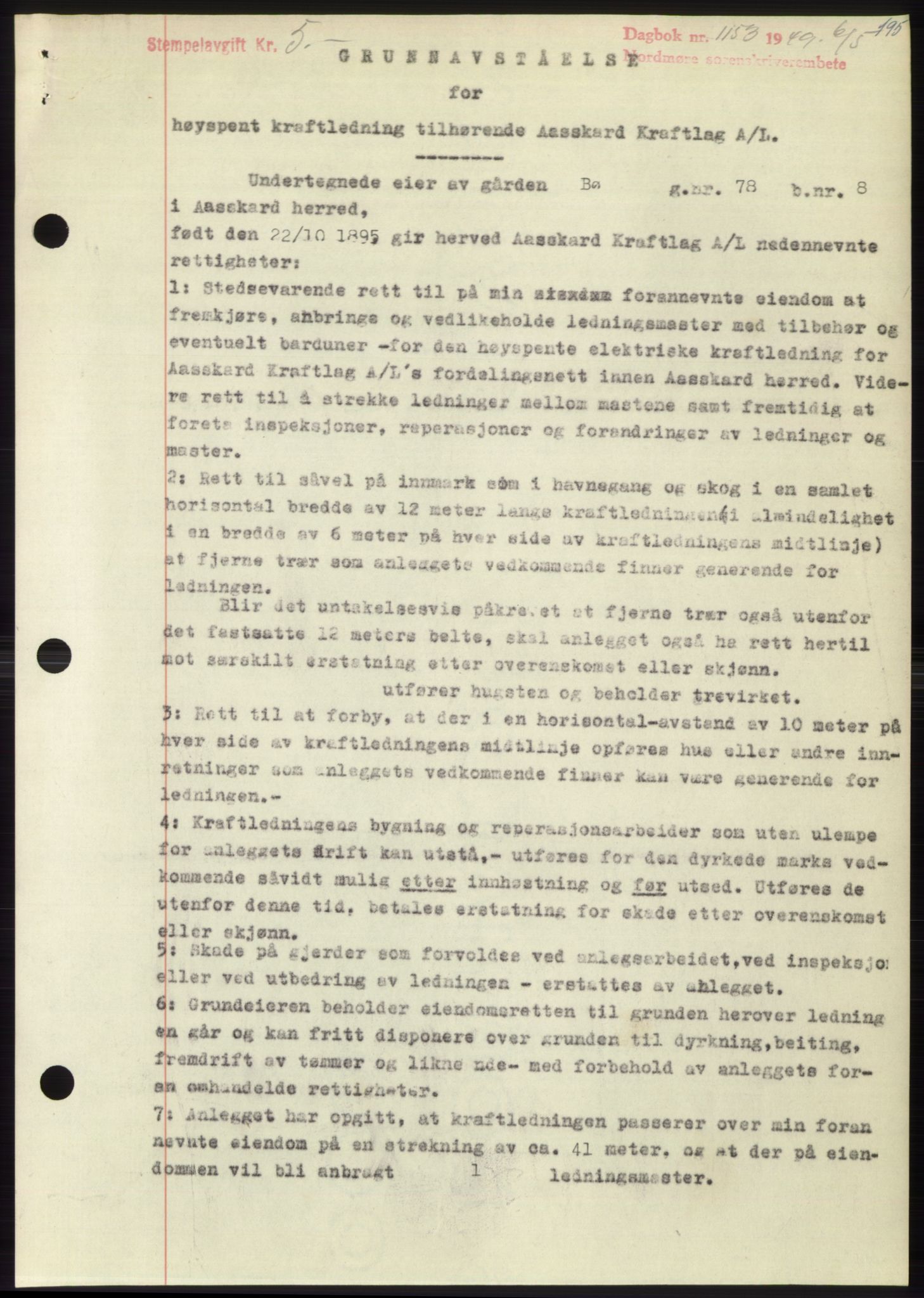 Nordmøre sorenskriveri, SAT/A-4132/1/2/2Ca: Pantebok nr. B101, 1949-1949, Dagboknr: 1153/1949