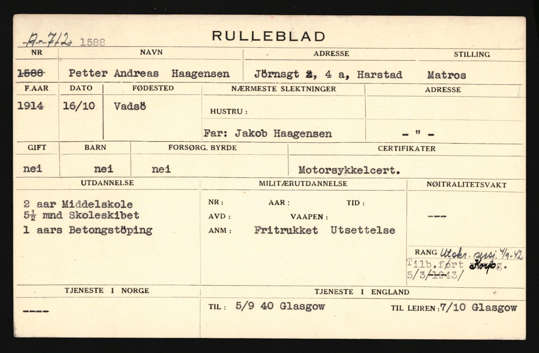 Forsvaret, Troms infanteriregiment nr. 16, AV/RA-RAFA-3146/P/Pa/L0019: Rulleblad for regimentets menige mannskaper, årsklasse 1935, 1935, s. 445