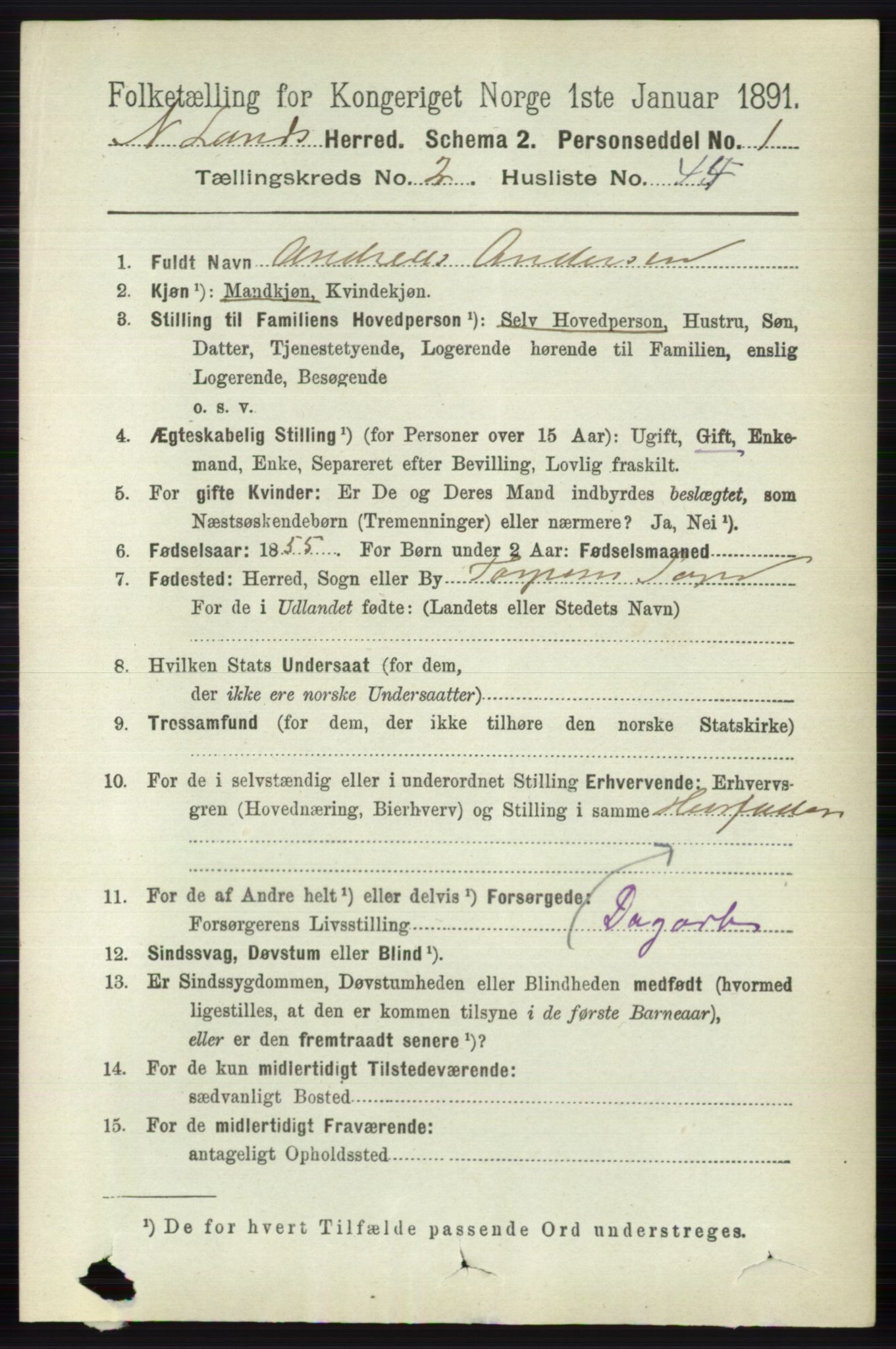 RA, Folketelling 1891 for 0538 Nordre Land herred, 1891, s. 864