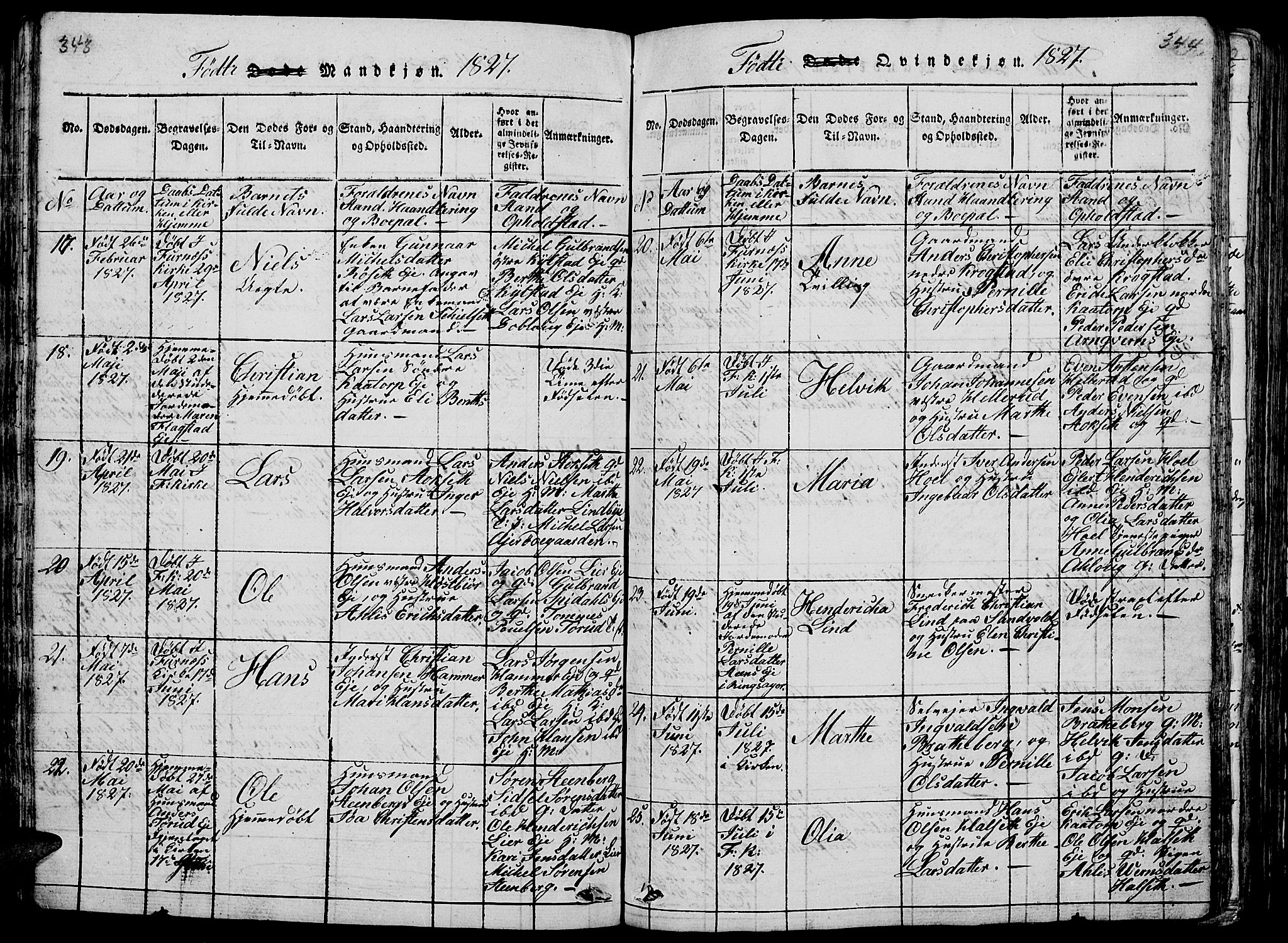 Vang prestekontor, Hedmark, SAH/PREST-008/H/Ha/Hab/L0005: Klokkerbok nr. 5, 1815-1836, s. 343-344