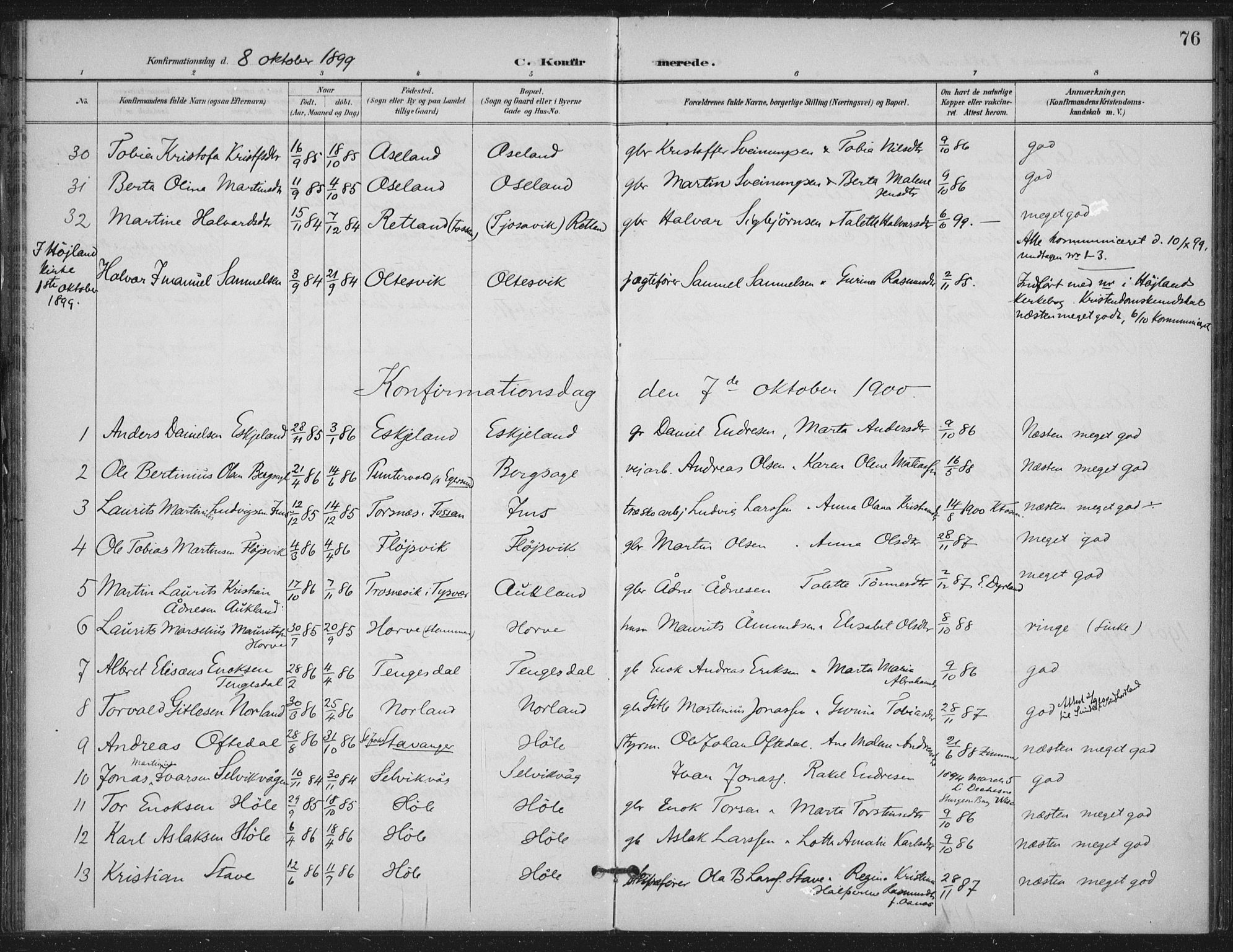 Høgsfjord sokneprestkontor, AV/SAST-A-101624/H/Ha/Haa/L0008: Ministerialbok nr. A 8, 1898-1920, s. 76