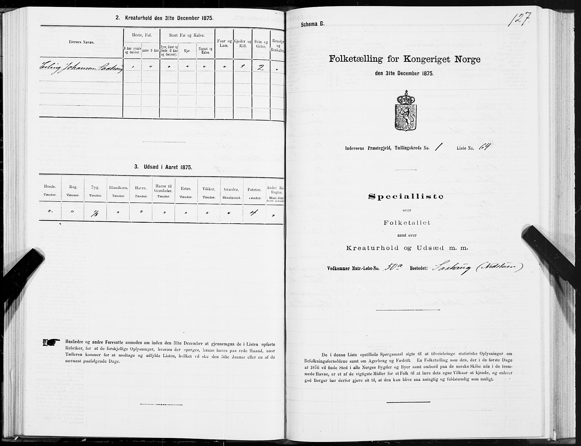 SAT, Folketelling 1875 for 1729P Inderøy prestegjeld, 1875, s. 1127